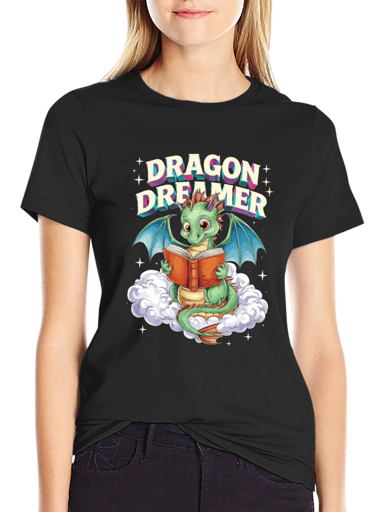 Black Dragon Dreamer T-Shirt - Book Lover Fantasy Tee view 2
