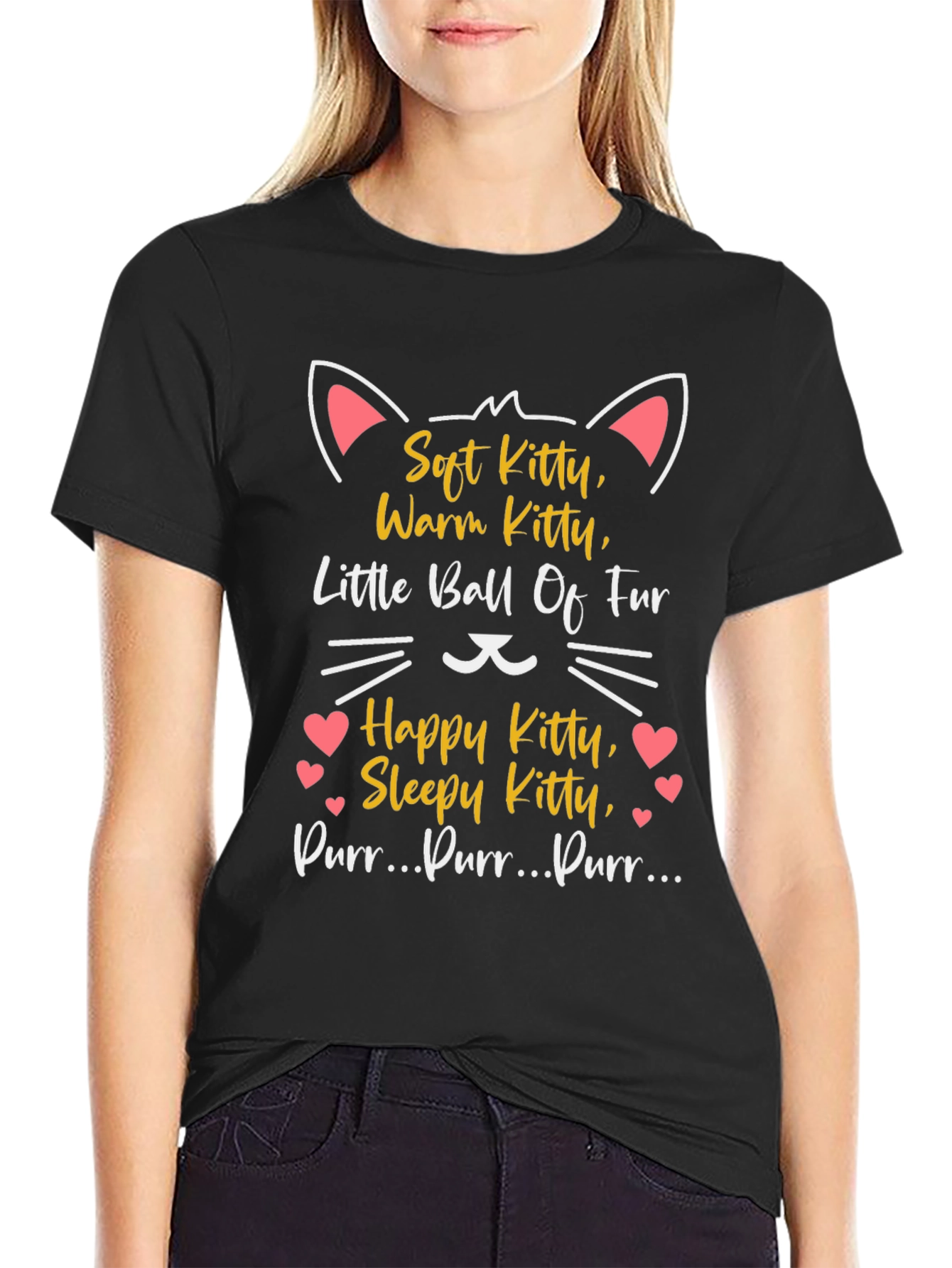 Black Soft Kitty T-Shirt - Warm, Happy, Sleepy Cat Tee view 2