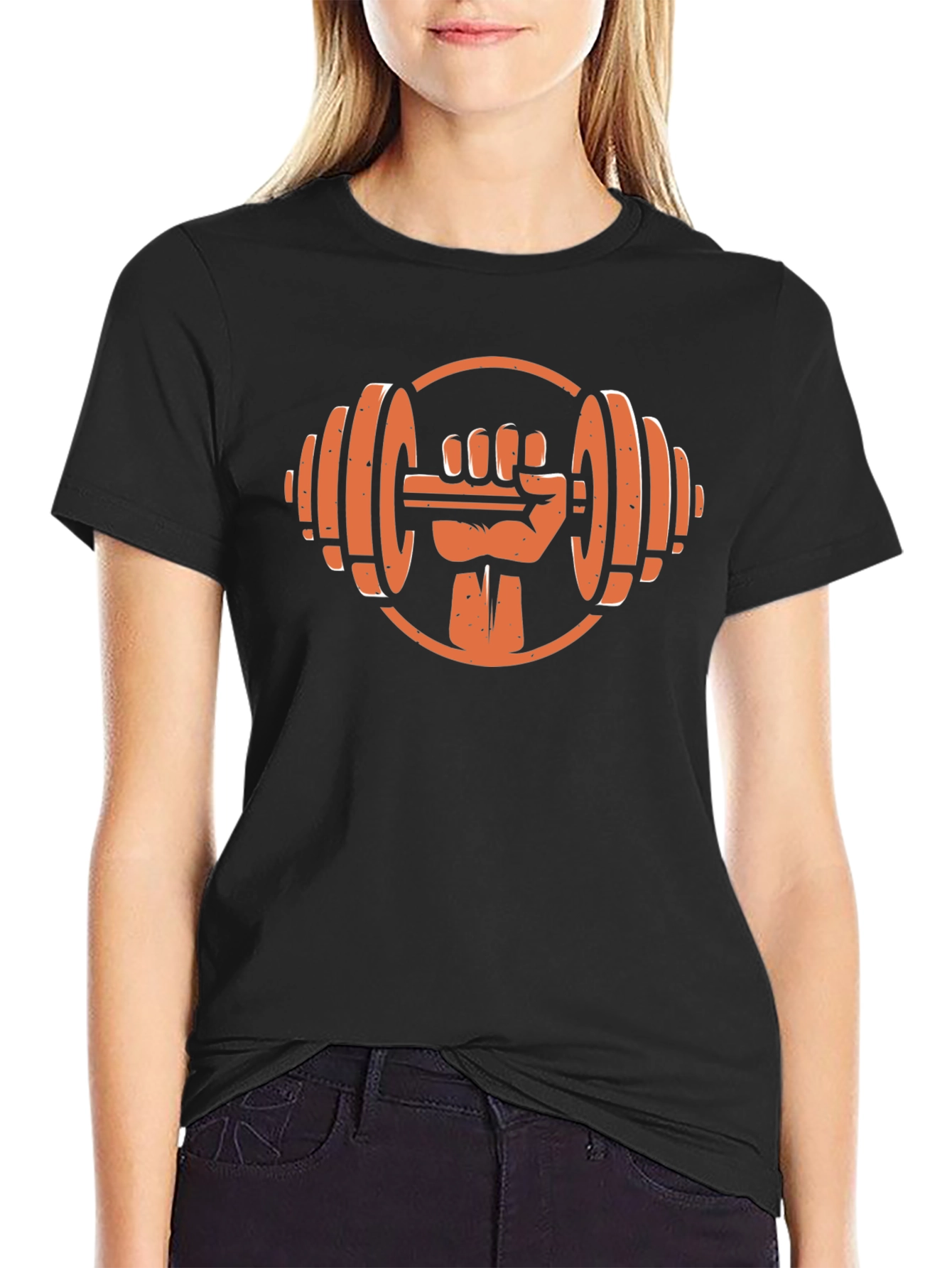 Black Workout Hand Dumbbell Graphic T-Shirt view 2