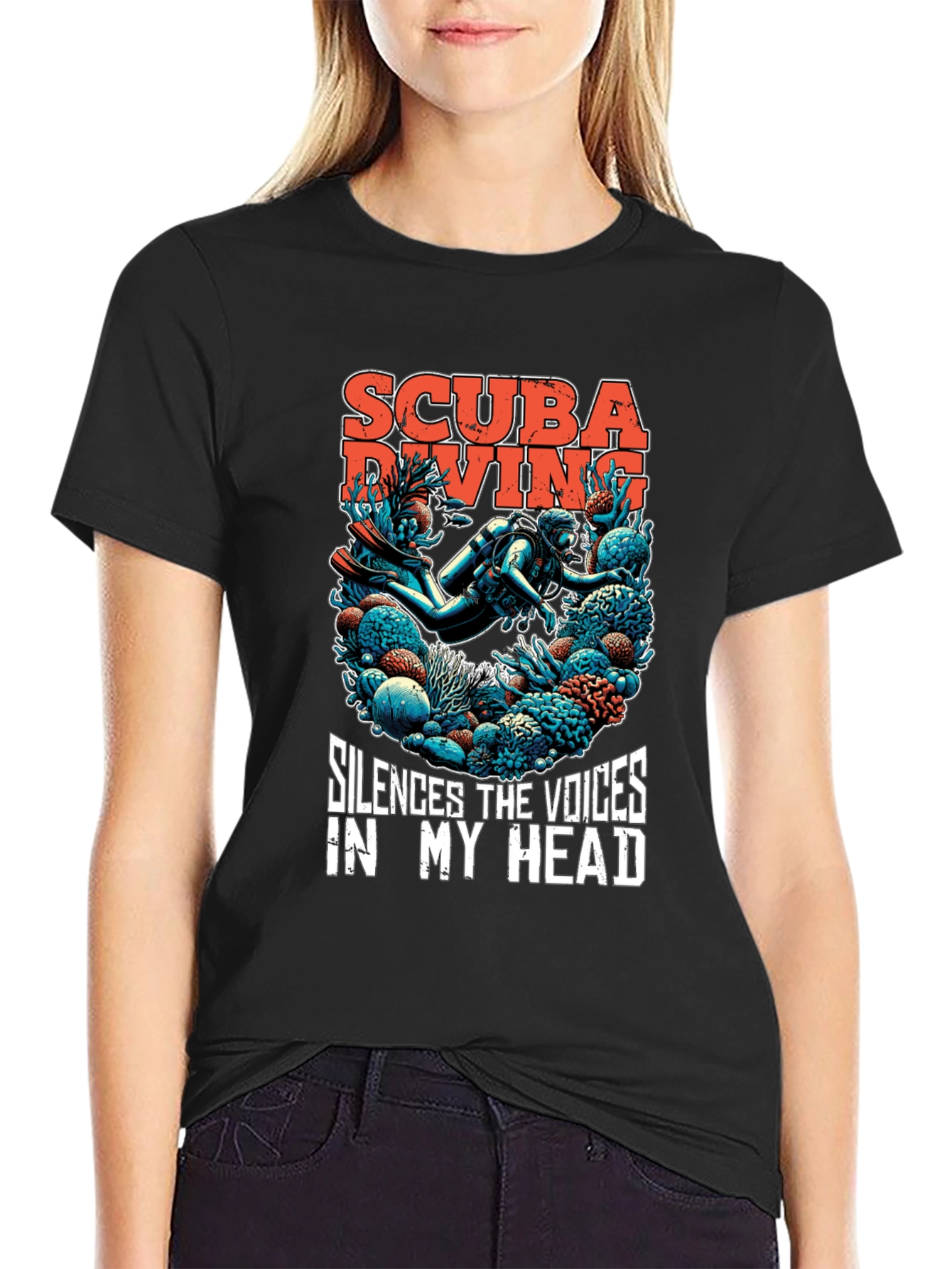 Black Scuba Diving T-Shirt - Silences the Voices Graphic Tee view 2