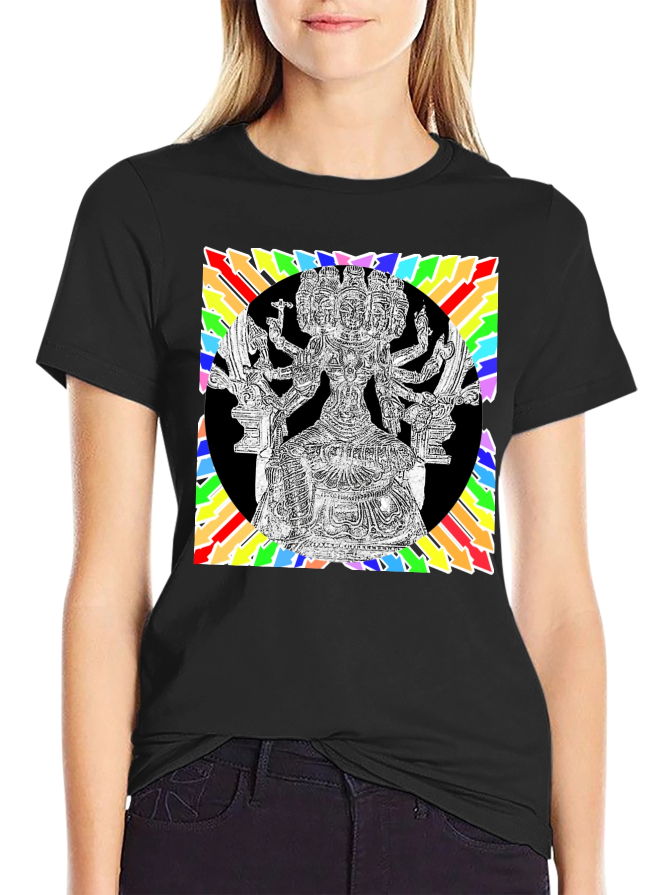 Black Black T-Shirt with Colorful Hindu Deity Graphic view 2