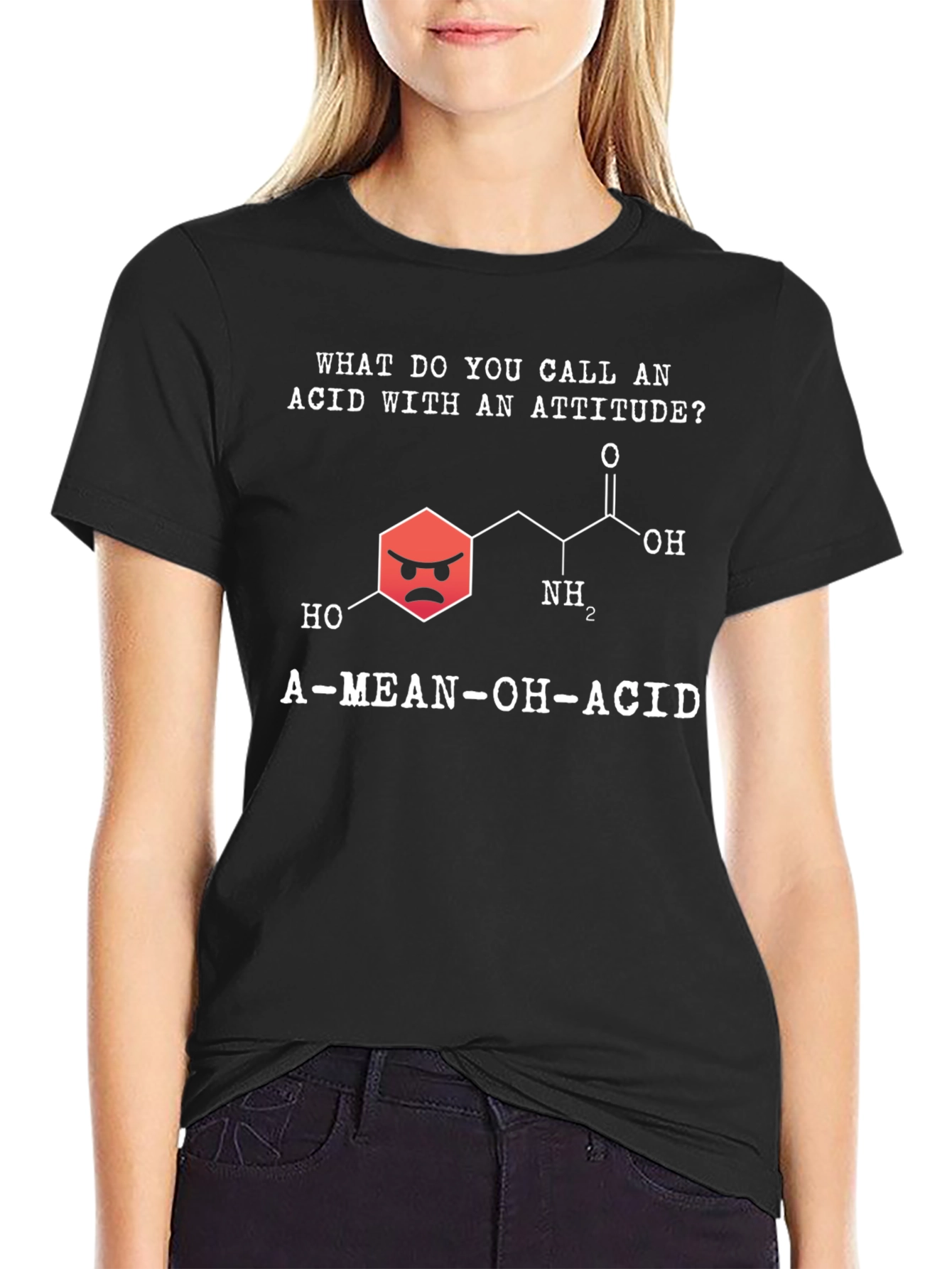 Black Funny Chemistry T-Shirt - A Mean-OH-Acid Pun Shirt view 2