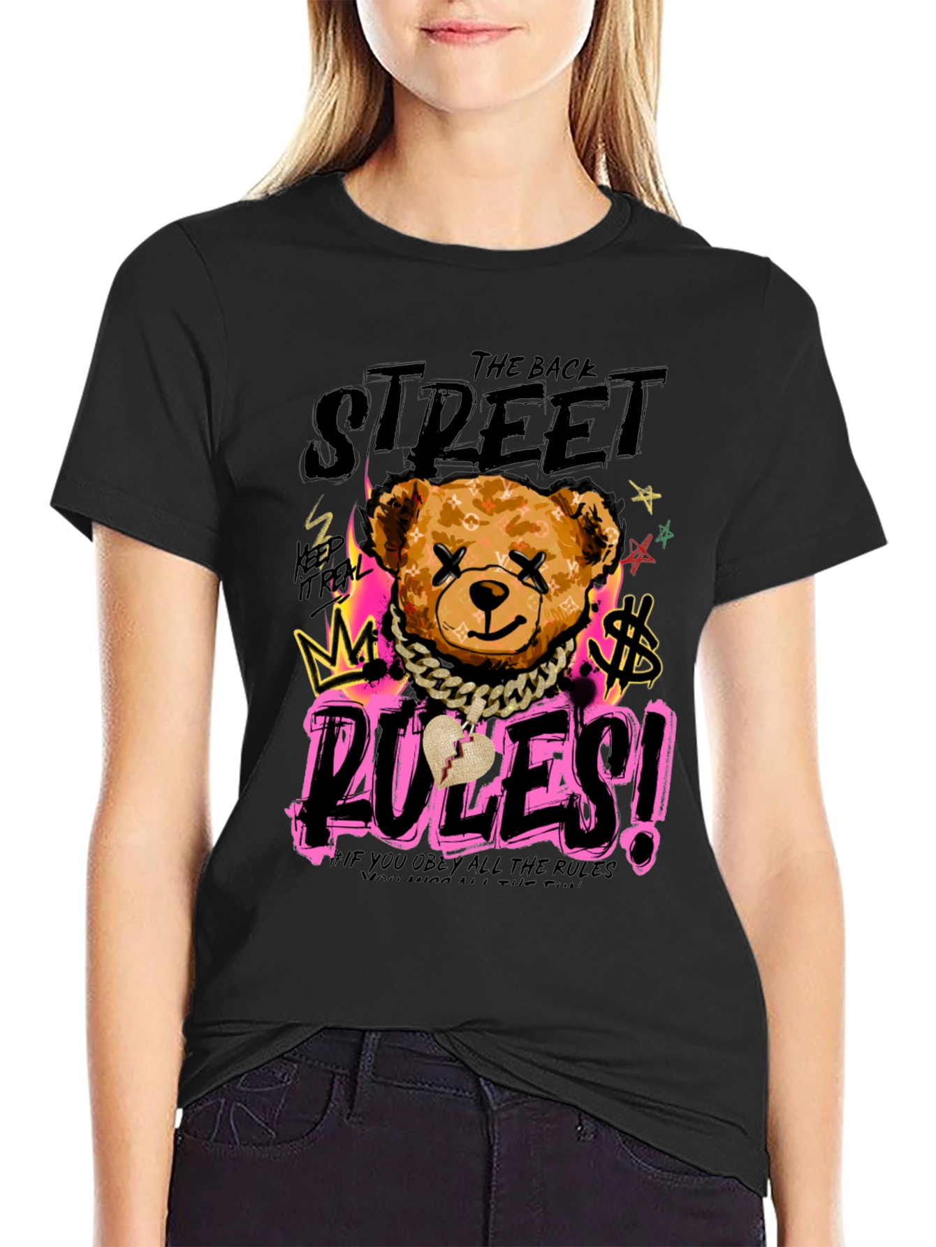 Black Street Rules Graphic Print Crew Neck T-Shirt view 2