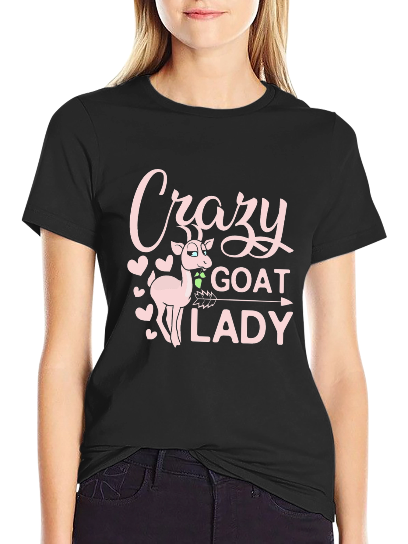 Black Crazy Goat Lady Graphic Tee - Black view 2