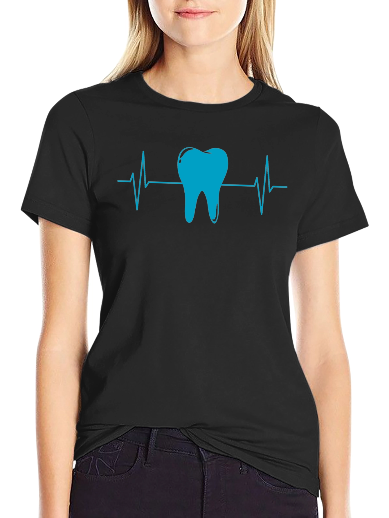 Black Dental Heartbeat T-Shirt - Black view 2