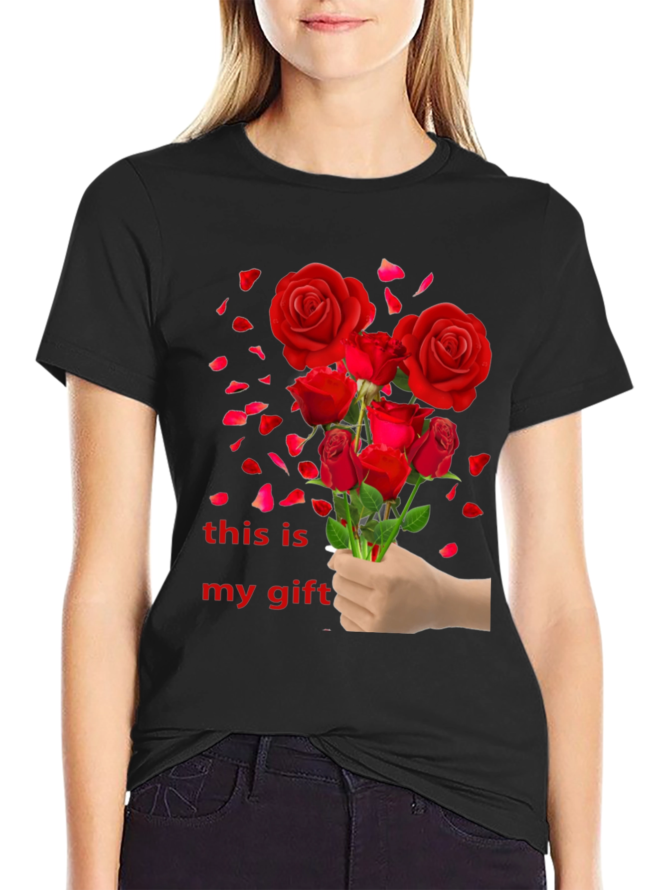 Black Red Roses Gift T-Shirt view 2