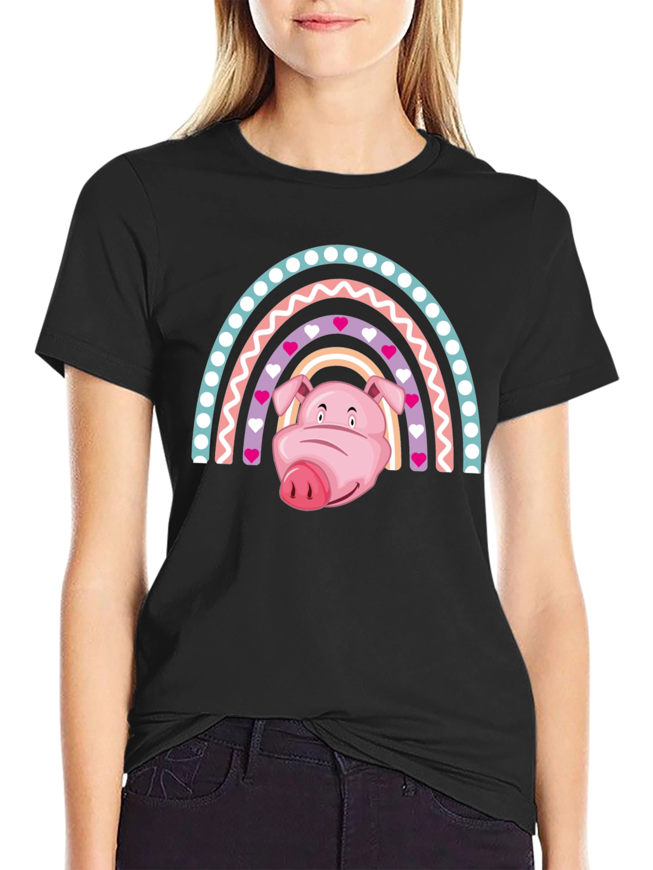 Black Rainbow Pig Graphic Tee view 2