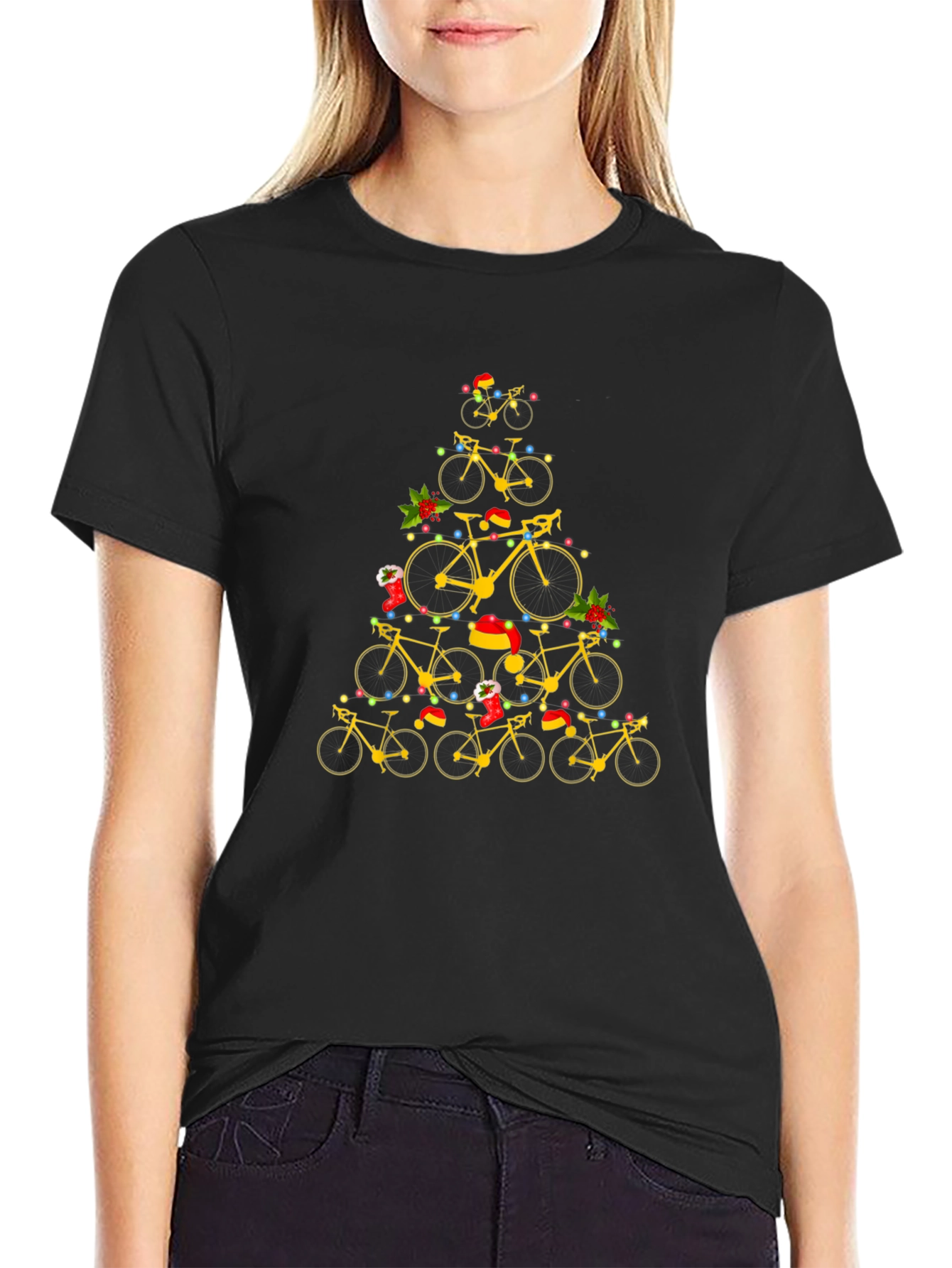 Black Bicycle Christmas Tree Graphic Tee view 2