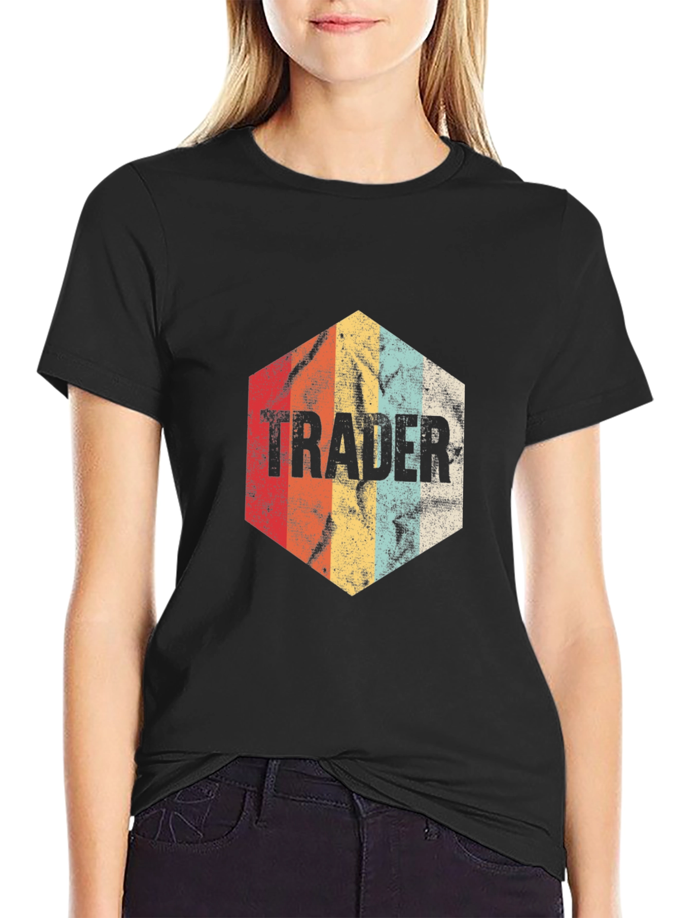 Black Vintage Trader T-Shirt - Retro Investment Style view 2