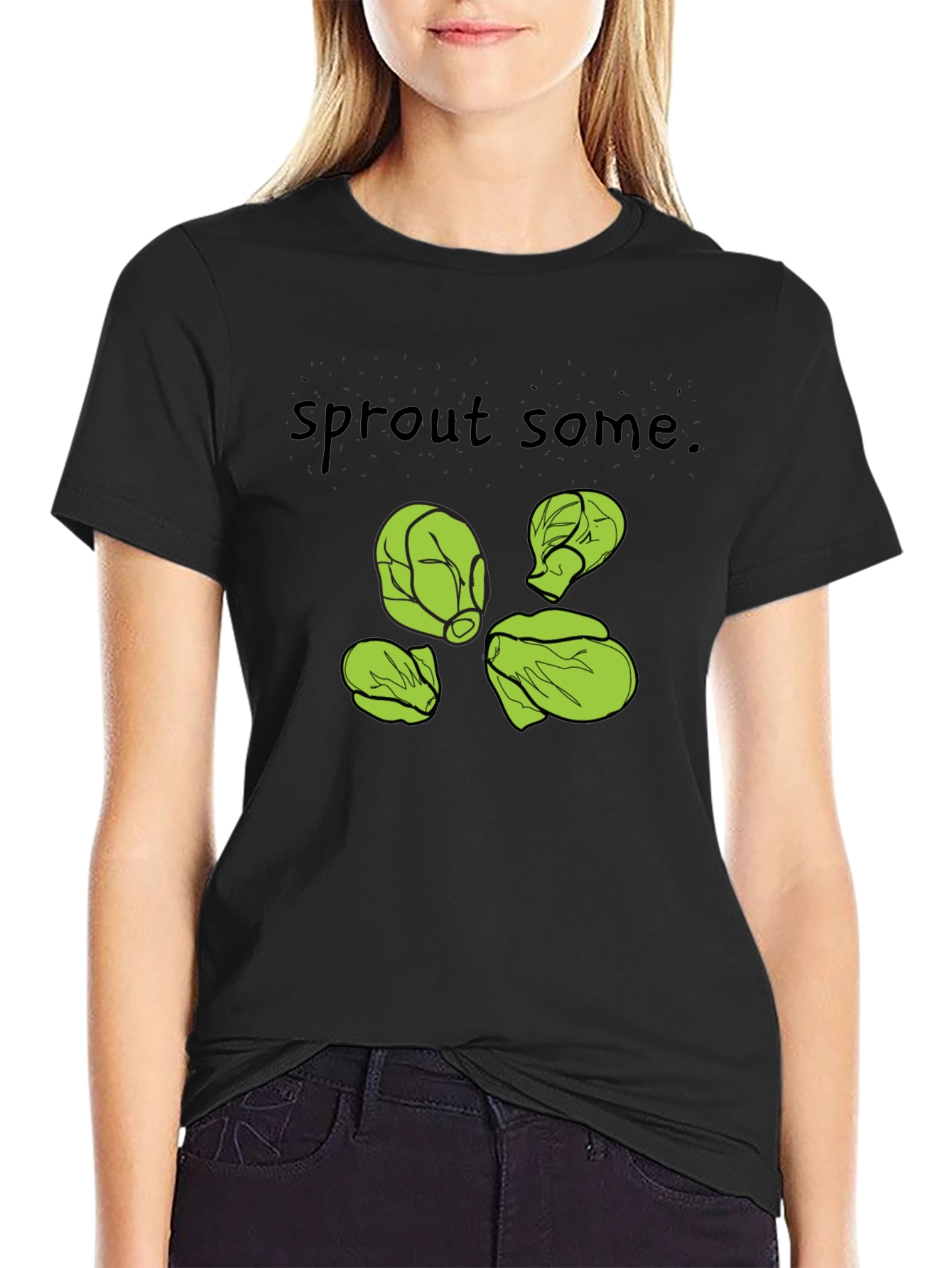 Black Sprout Some T-Shirt -  Black, Cotton, Humorous Design view 2