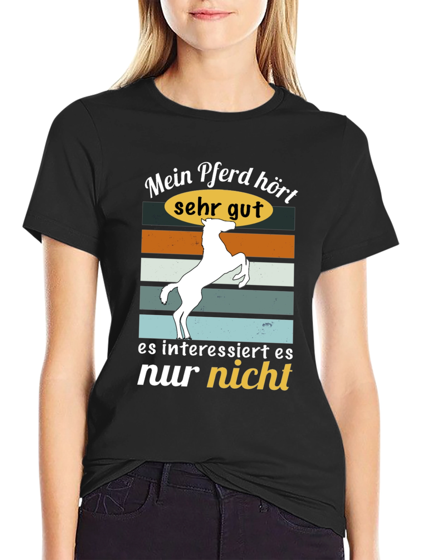Black Funny Horse T-Shirt - Mein Pferd hört sehr gut view 2