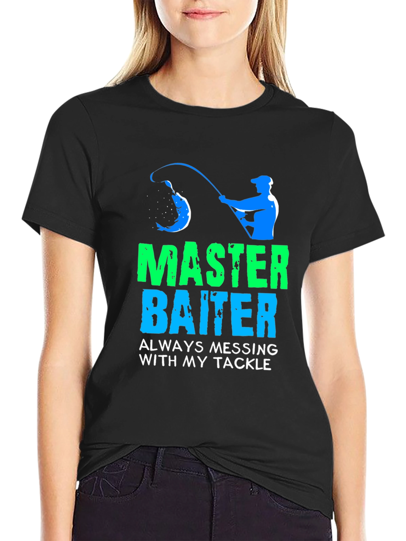 Black Master Baiter Fishing T-Shirt - Funny Angler Design view 2