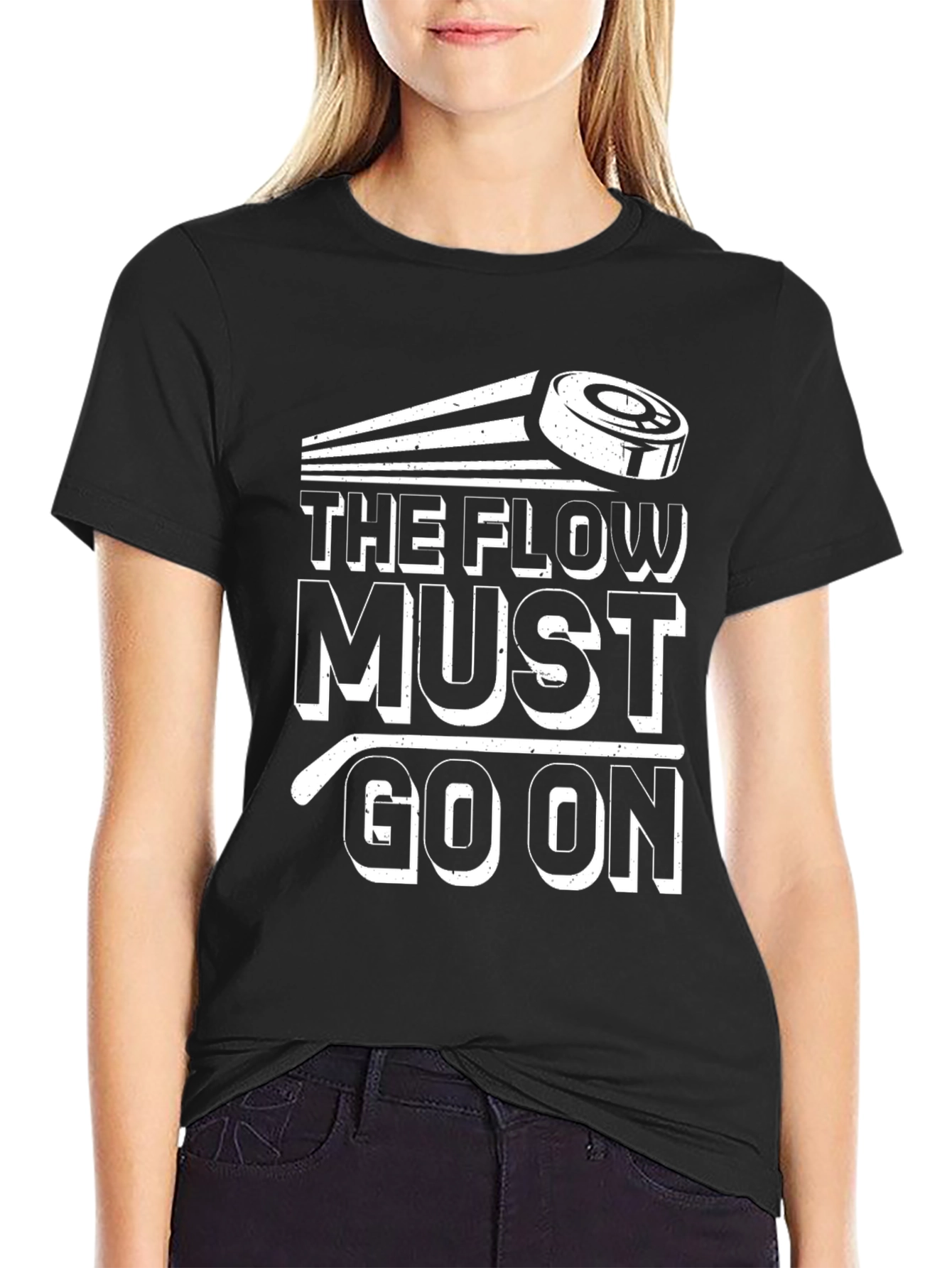 Black The Flow Must Go On Hockey T-Shirt view 2