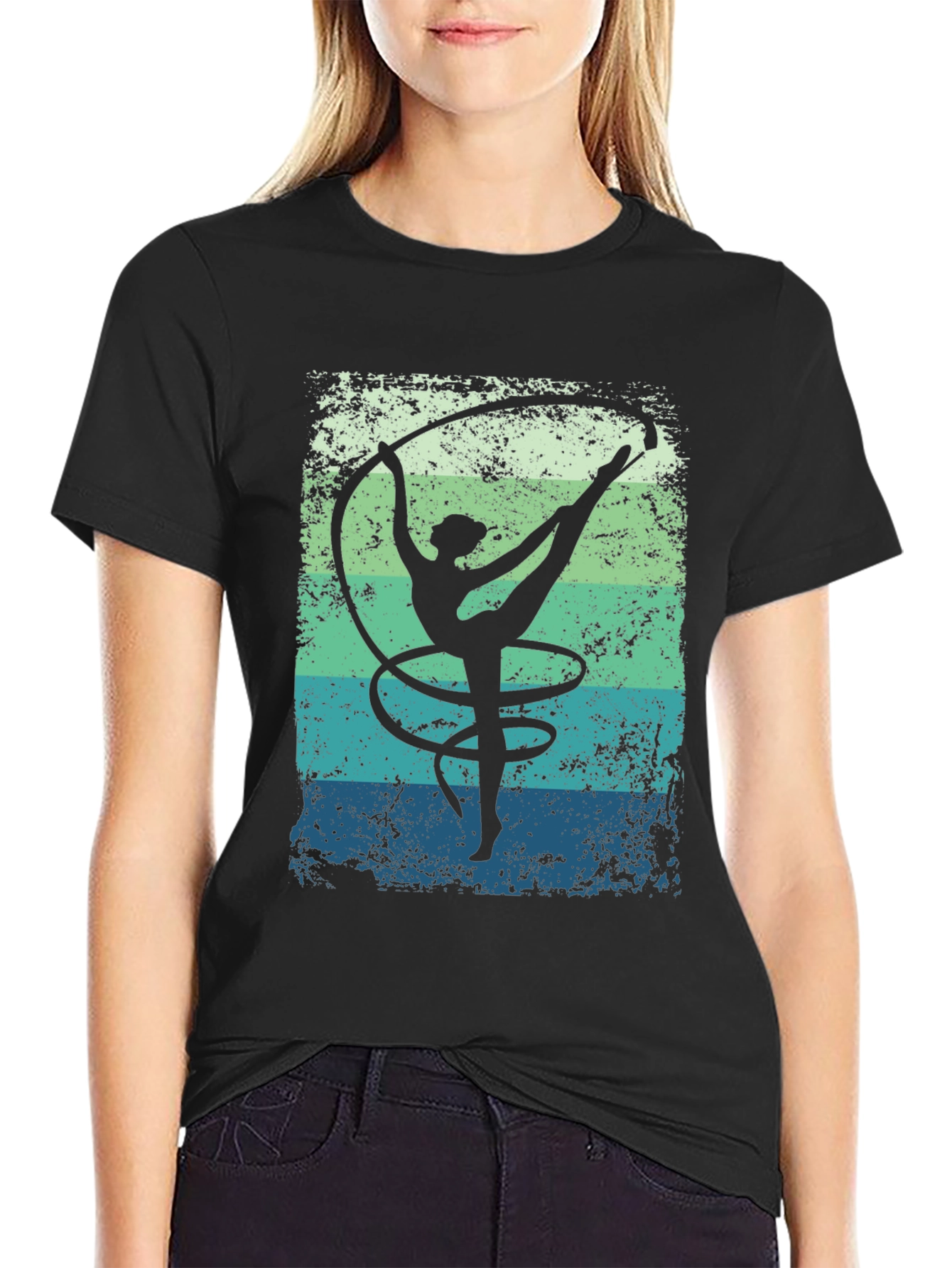 Black Rhythmic Gymnastics T-Shirt Retro Design view 2
