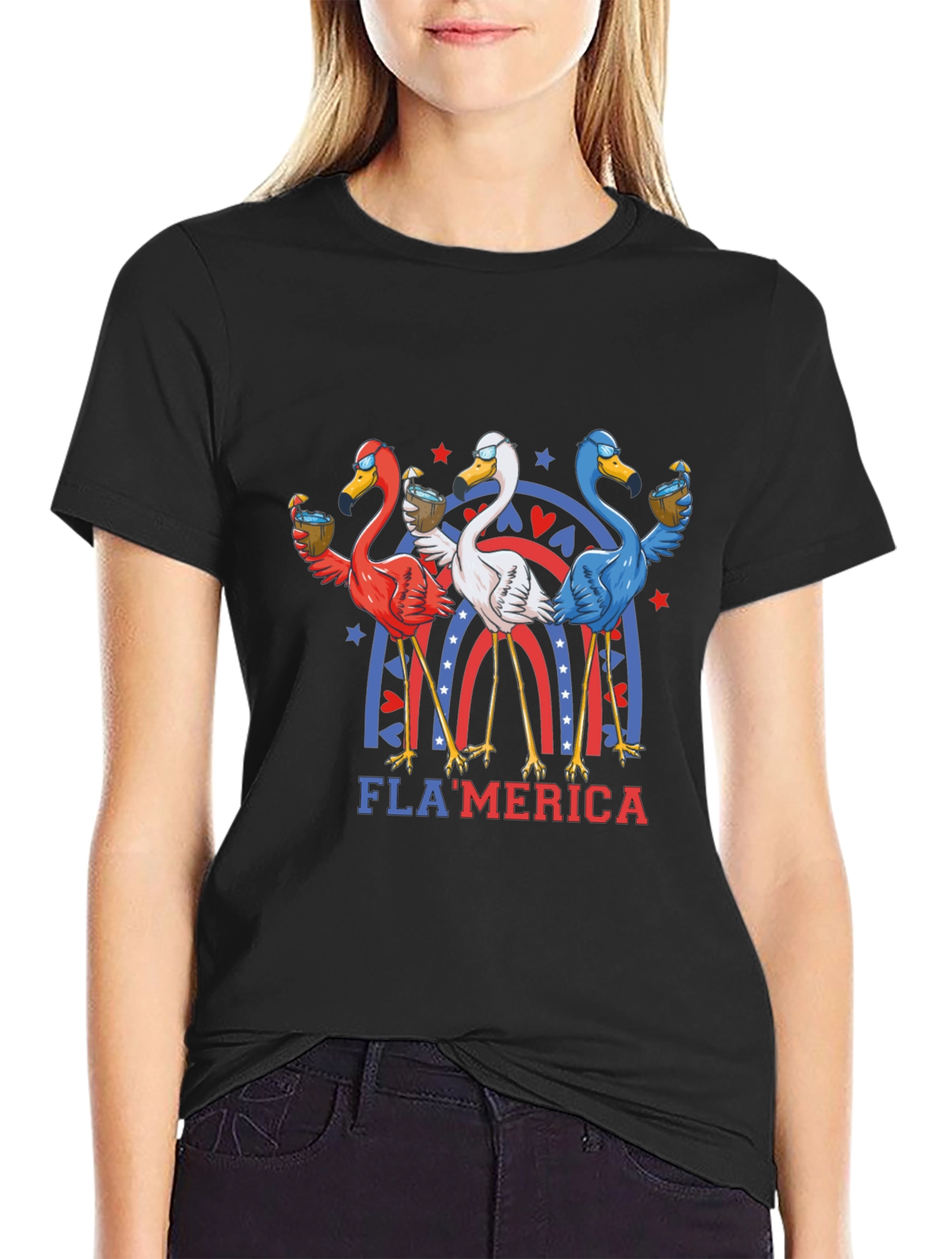 Black Fla'merica Patriotic Flamingo T-Shirt view 2