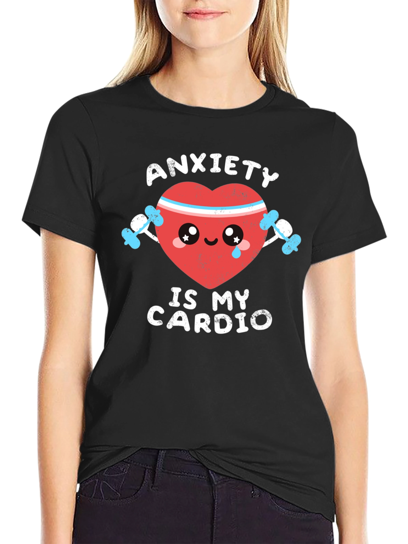 Black Anxiety Is My Cardio Funny Graphic Tee view 2
