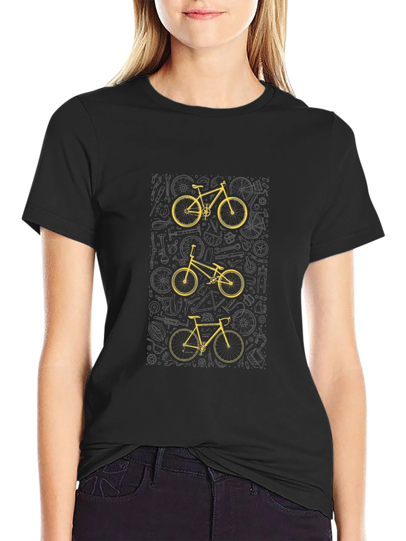 Black Stylish Bike Graphic Tee - Black Cotton Blend view 2