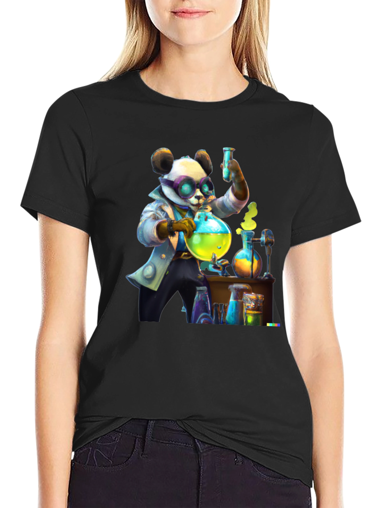 Black Mad Scientist Panda T-Shirt view 2