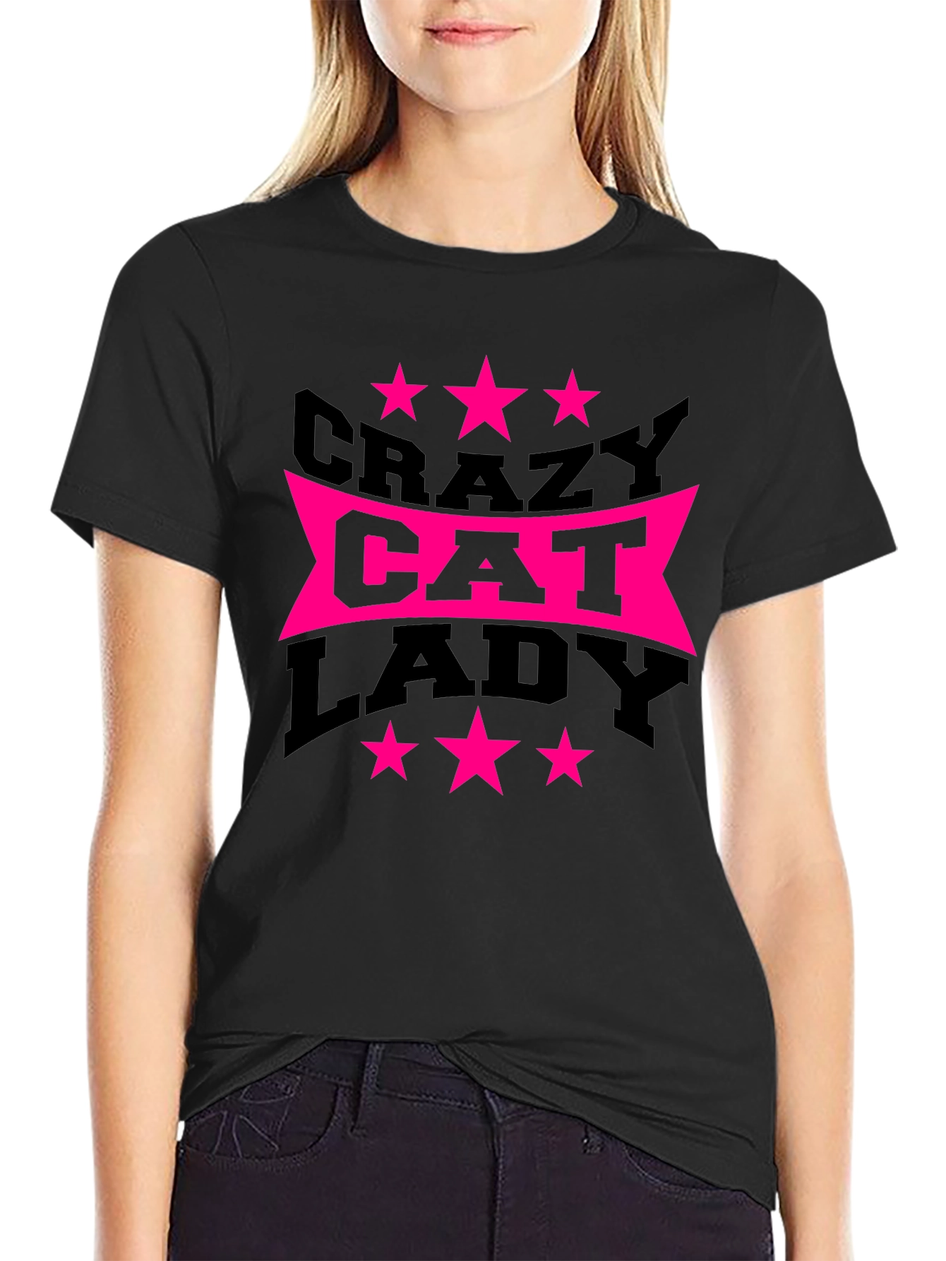 Black Crazy Cat Lady T-Shirt - Novelty Graphic Tee view 2