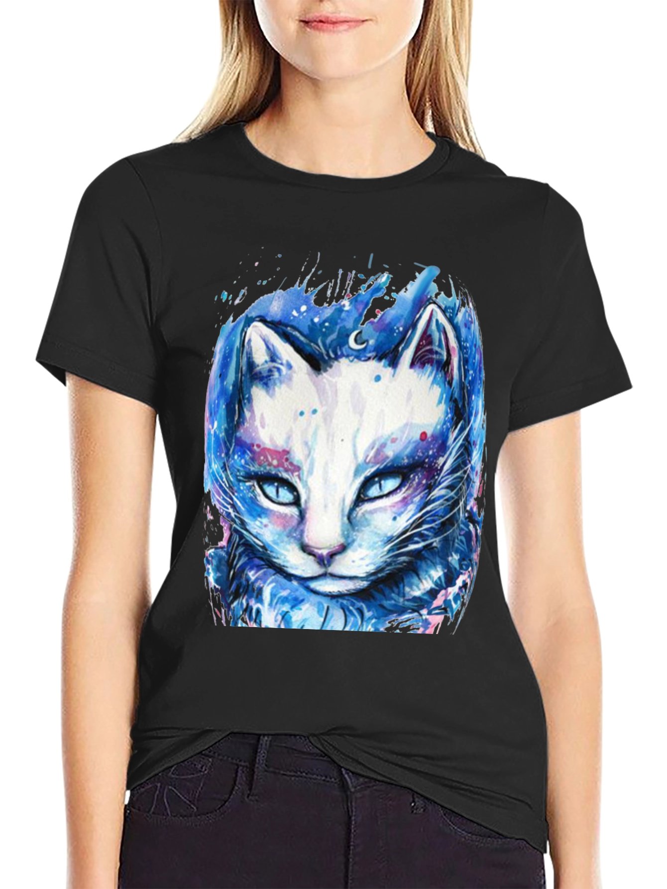 Black Cosmic Cat Graphic Tee - Black T-Shirt view 2