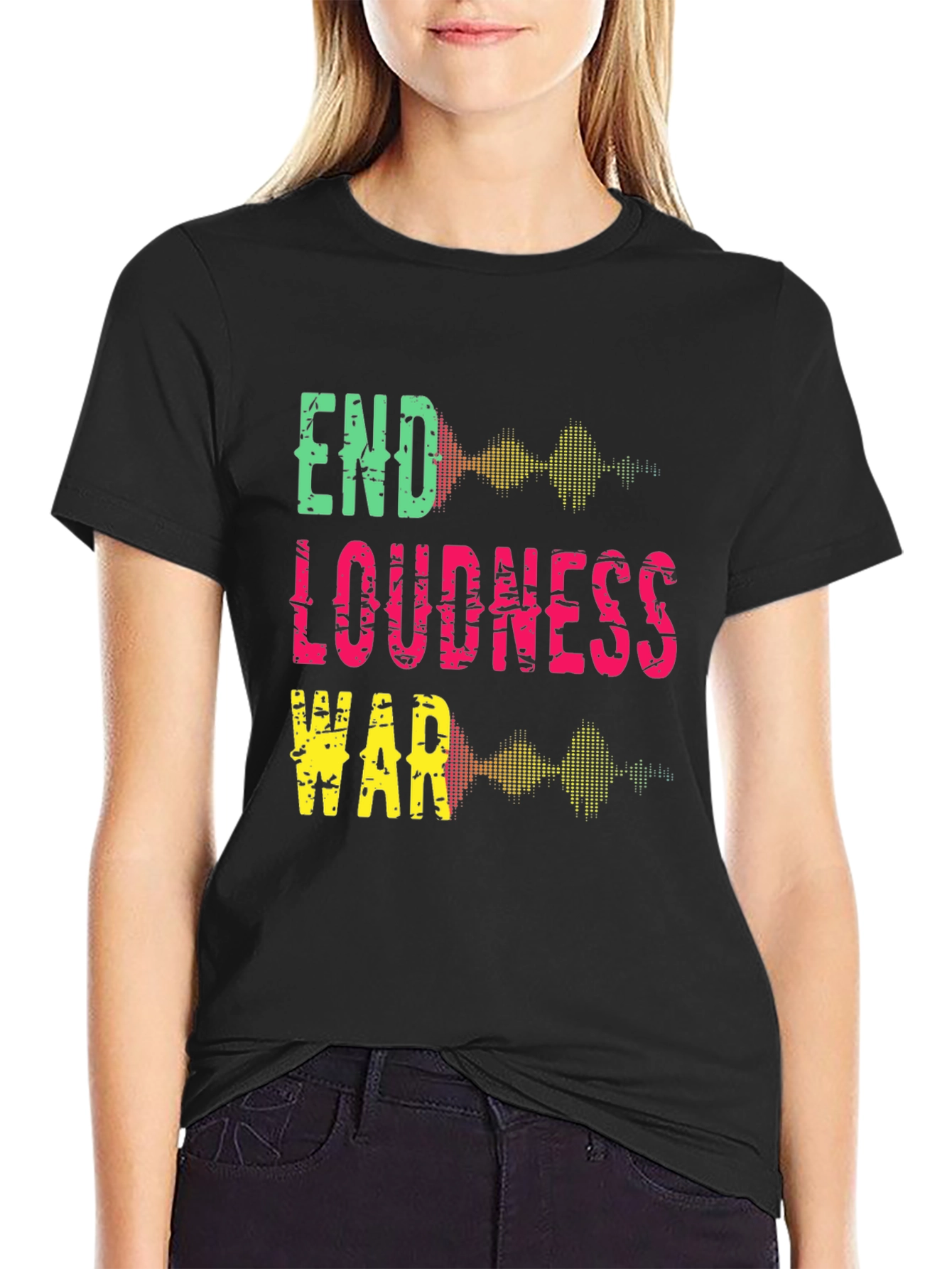 Black End Loudness War Graphic Tee - Black Cotton T-Shirt view 2
