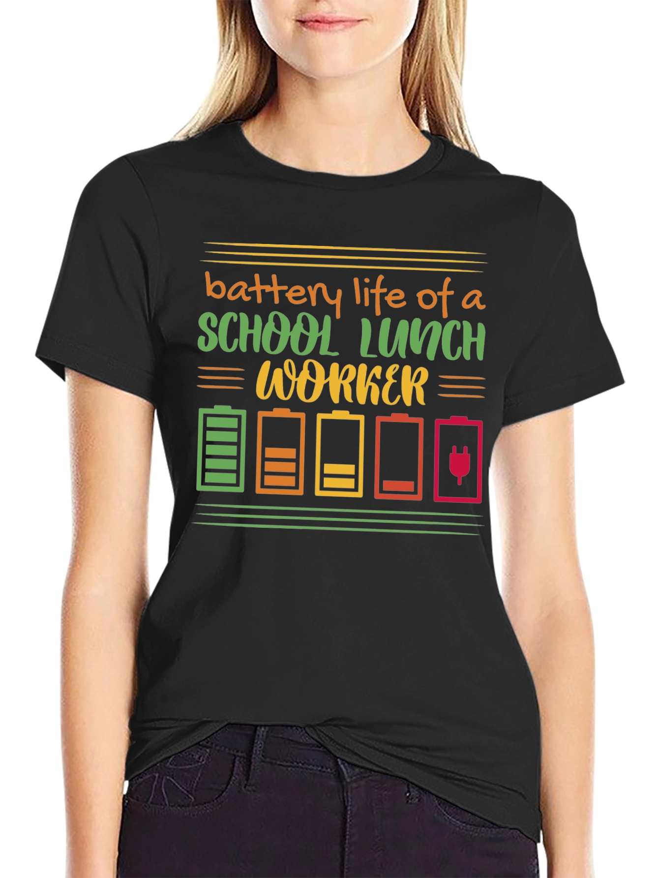 Black School Lunch Worker Battery Life Graphic Tee view 2