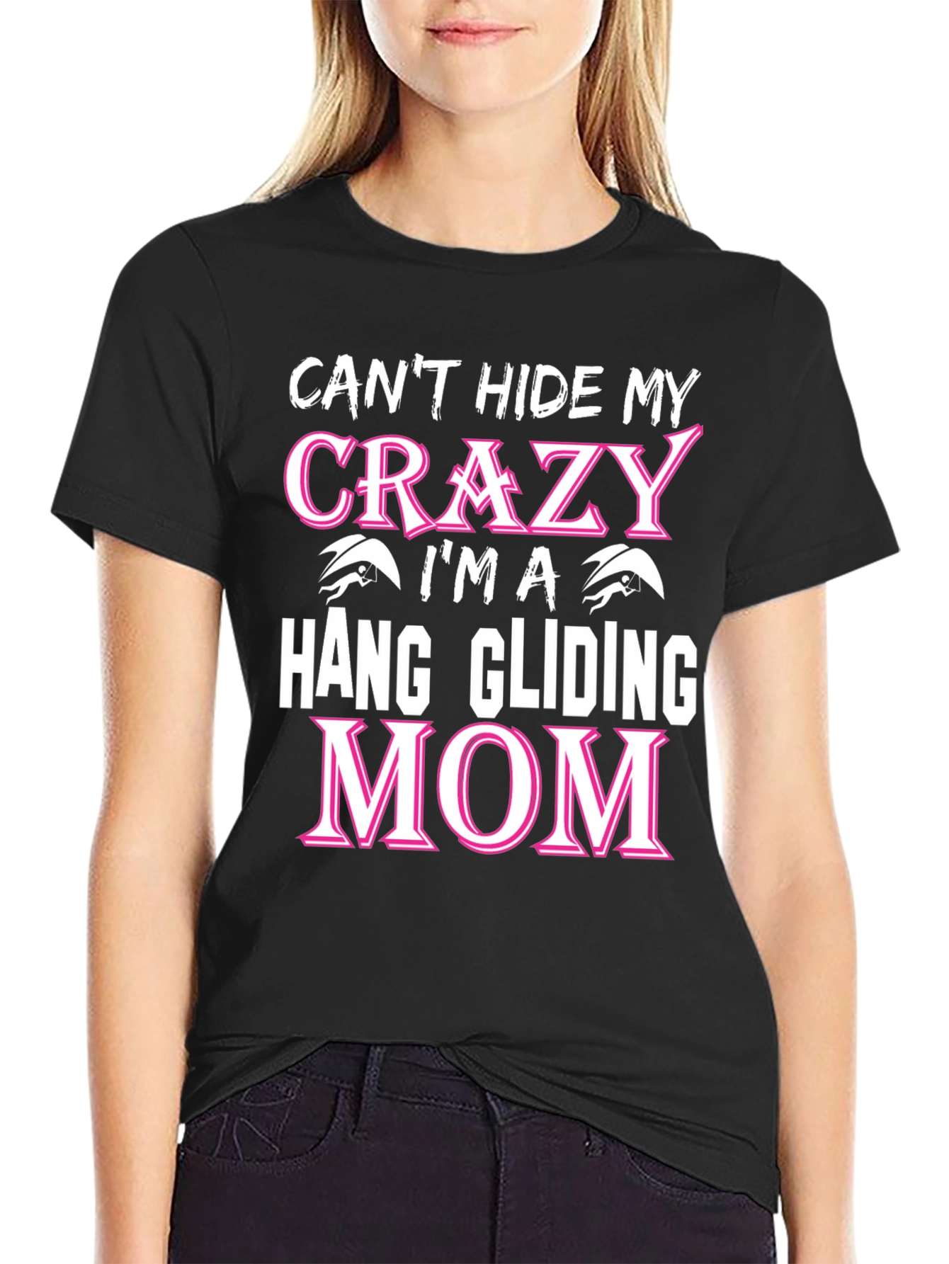 Black Crazy Hang Gliding Mom T-Shirt - Novelty Graphic Tee view 2