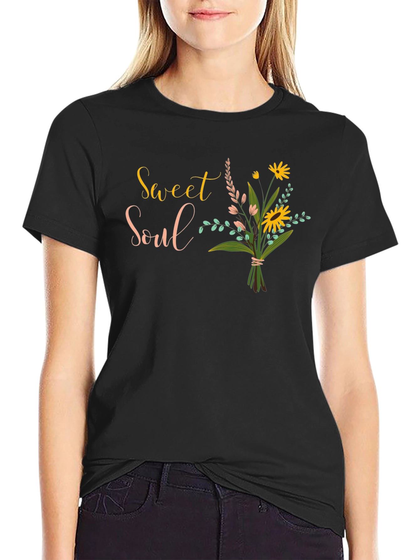 Black Sweet Soul Floral Graphic Black T-Shirt view 2