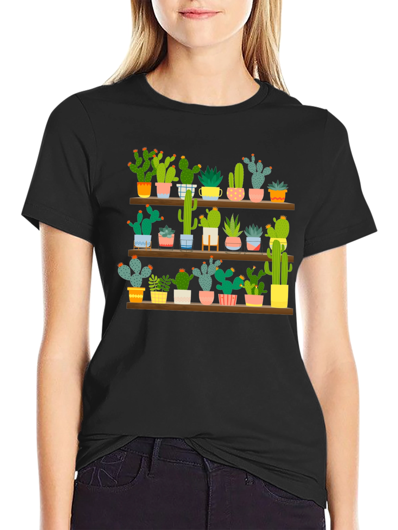 Black Cactus Shelf Graphic T-Shirt view 2