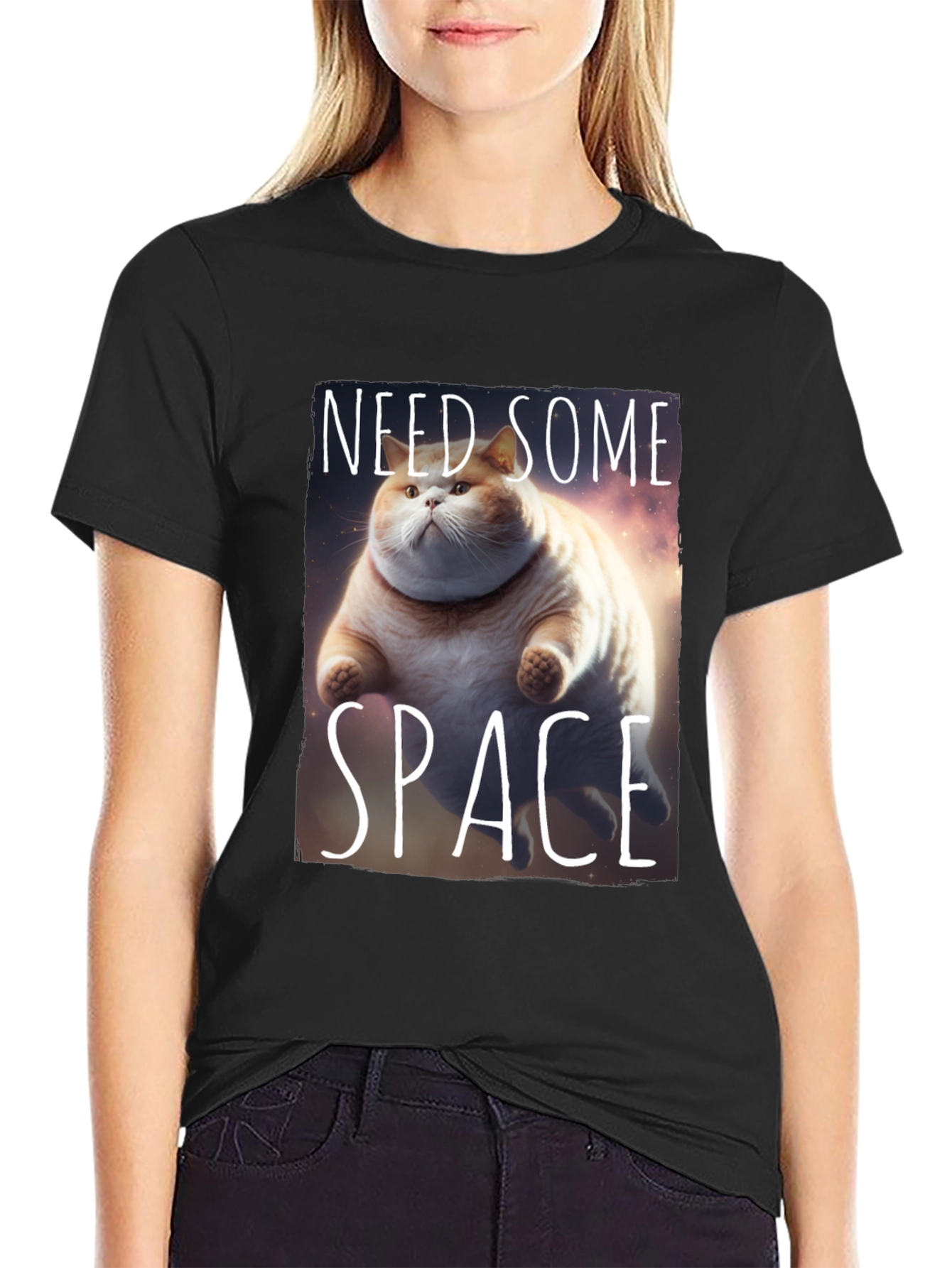 Black Need Some Space Cat T-Shirt view 2