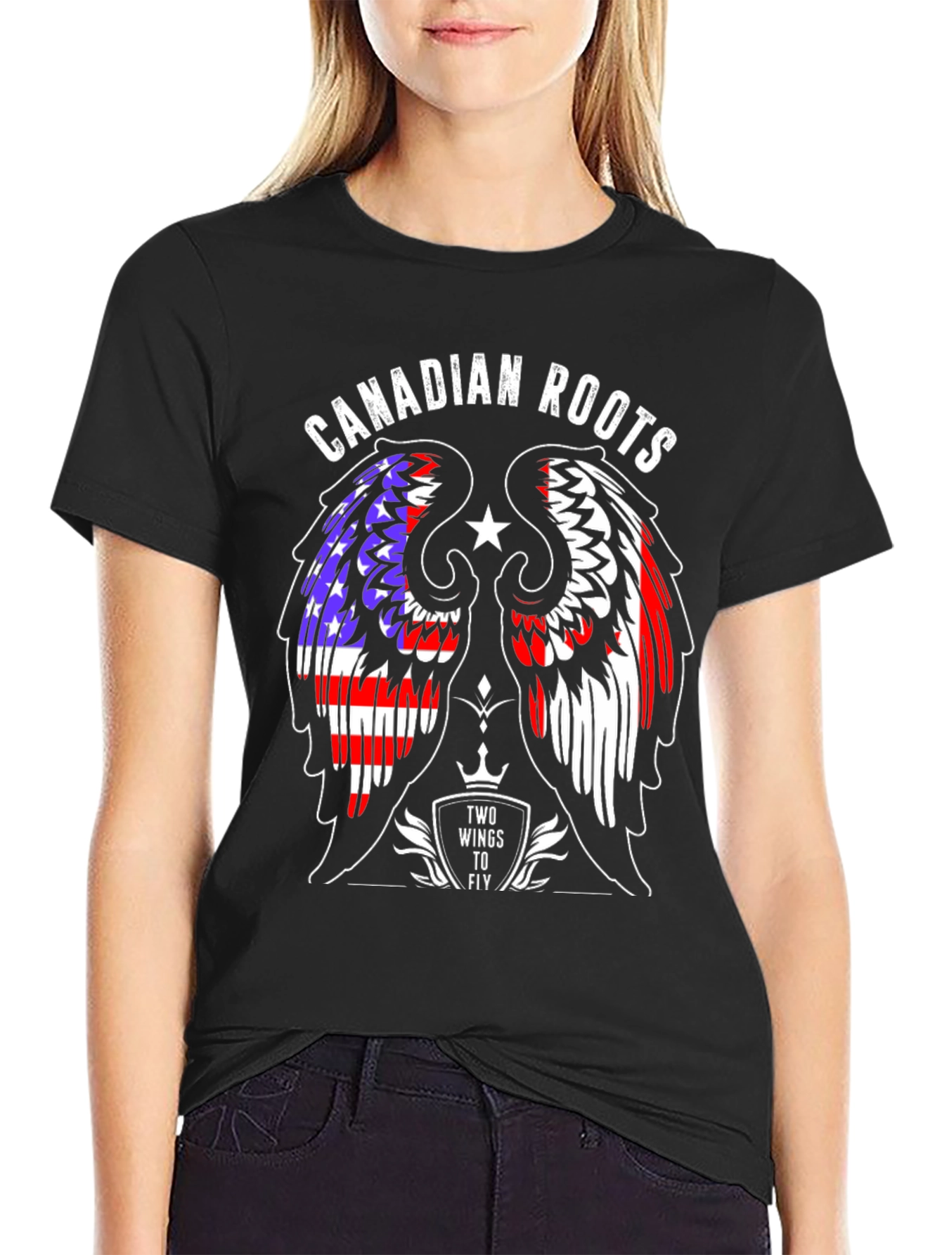 Black Canadian Roots T-Shirt - Two Wings to Fly view 2