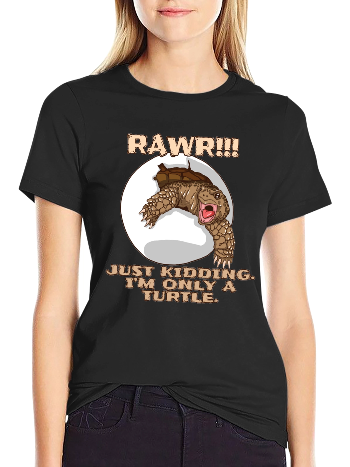 Black Funny Turtle RAWR Graphic T-Shirt view 2
