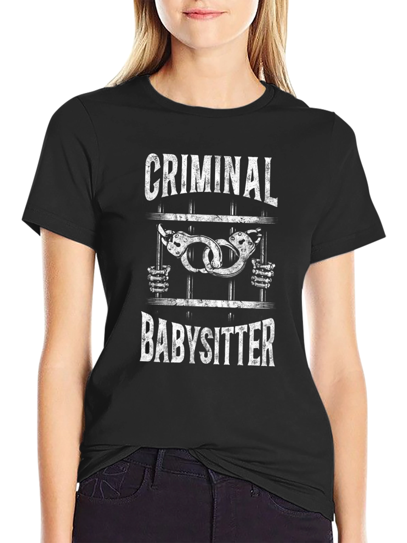 Black Criminal Babysitter Graphic Tee - Adult Humor T-Shirt view 2