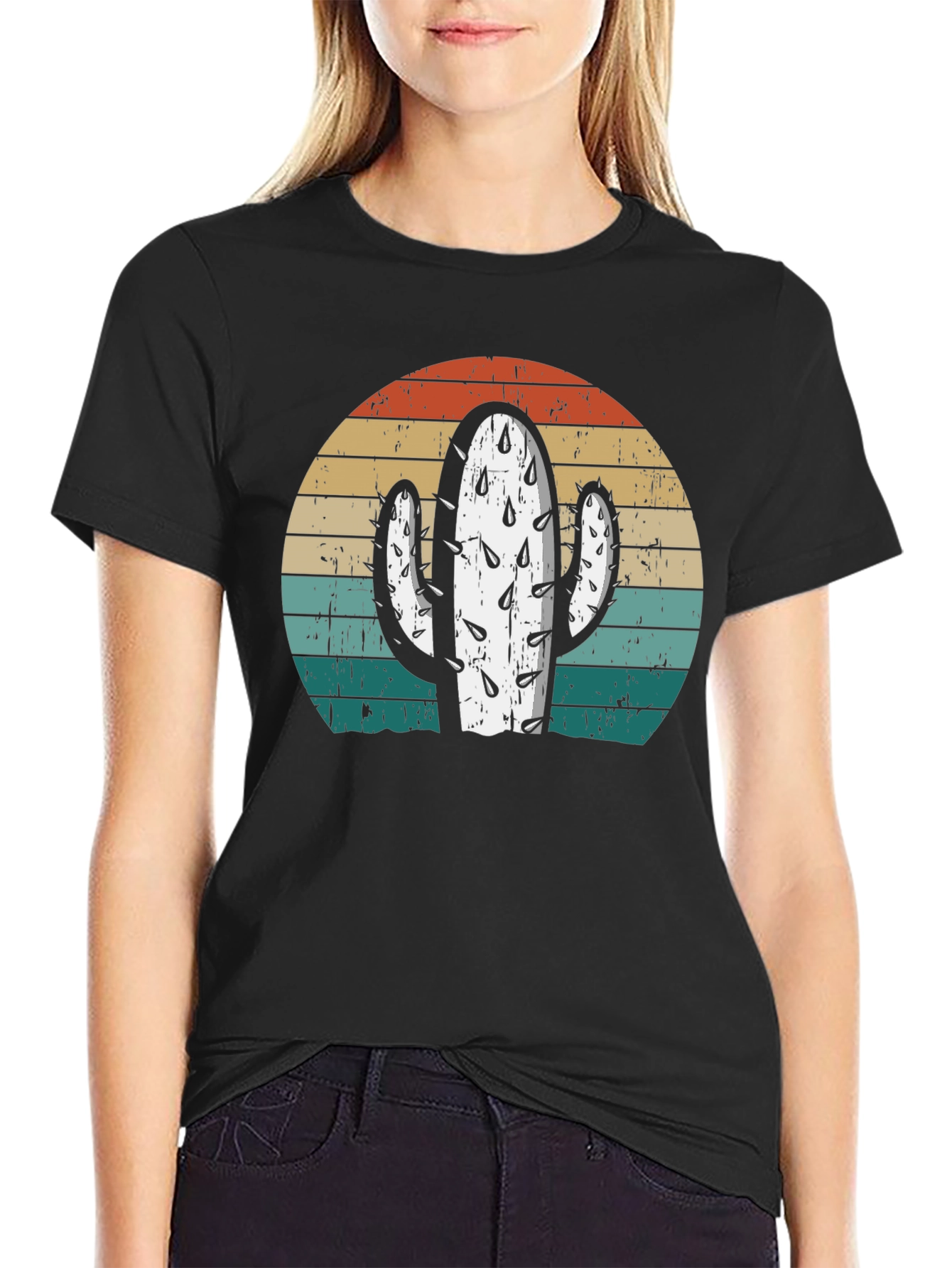 Black Retro Cactus Sunset Graphic Tee view 2