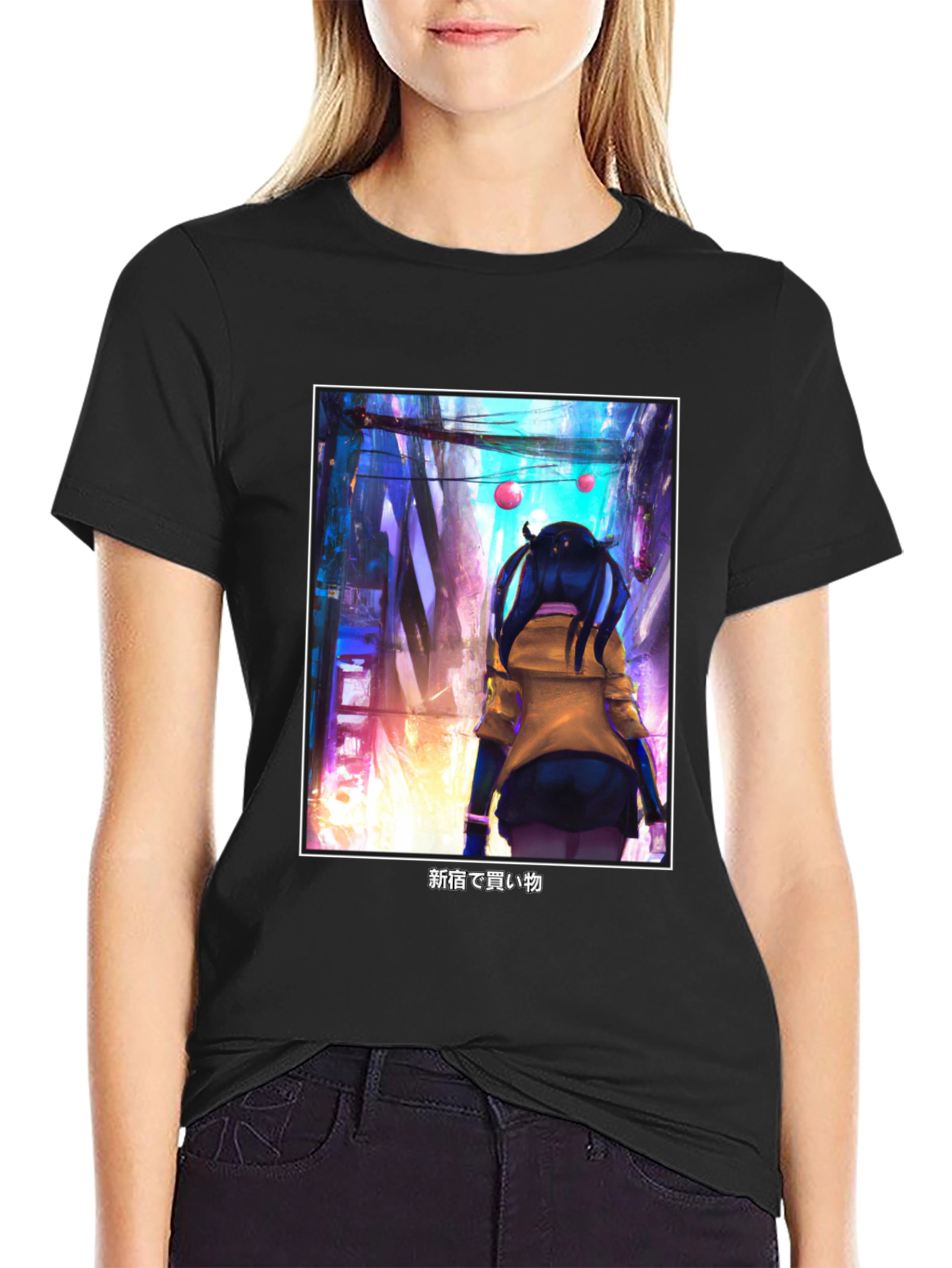 Black Anime Girl Black T-Shirt - Tokyo Streetwear Style view 2
