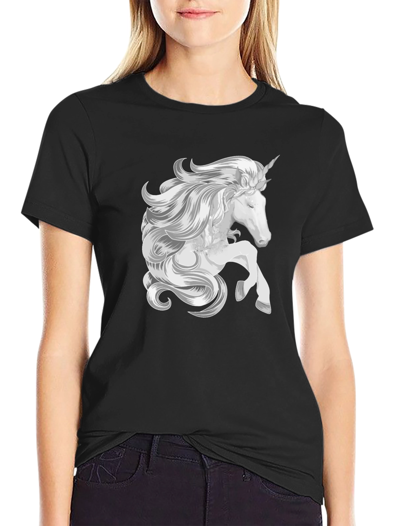 Black Unicorn Graphic Black T-Shirt - Fantasy Style view 2