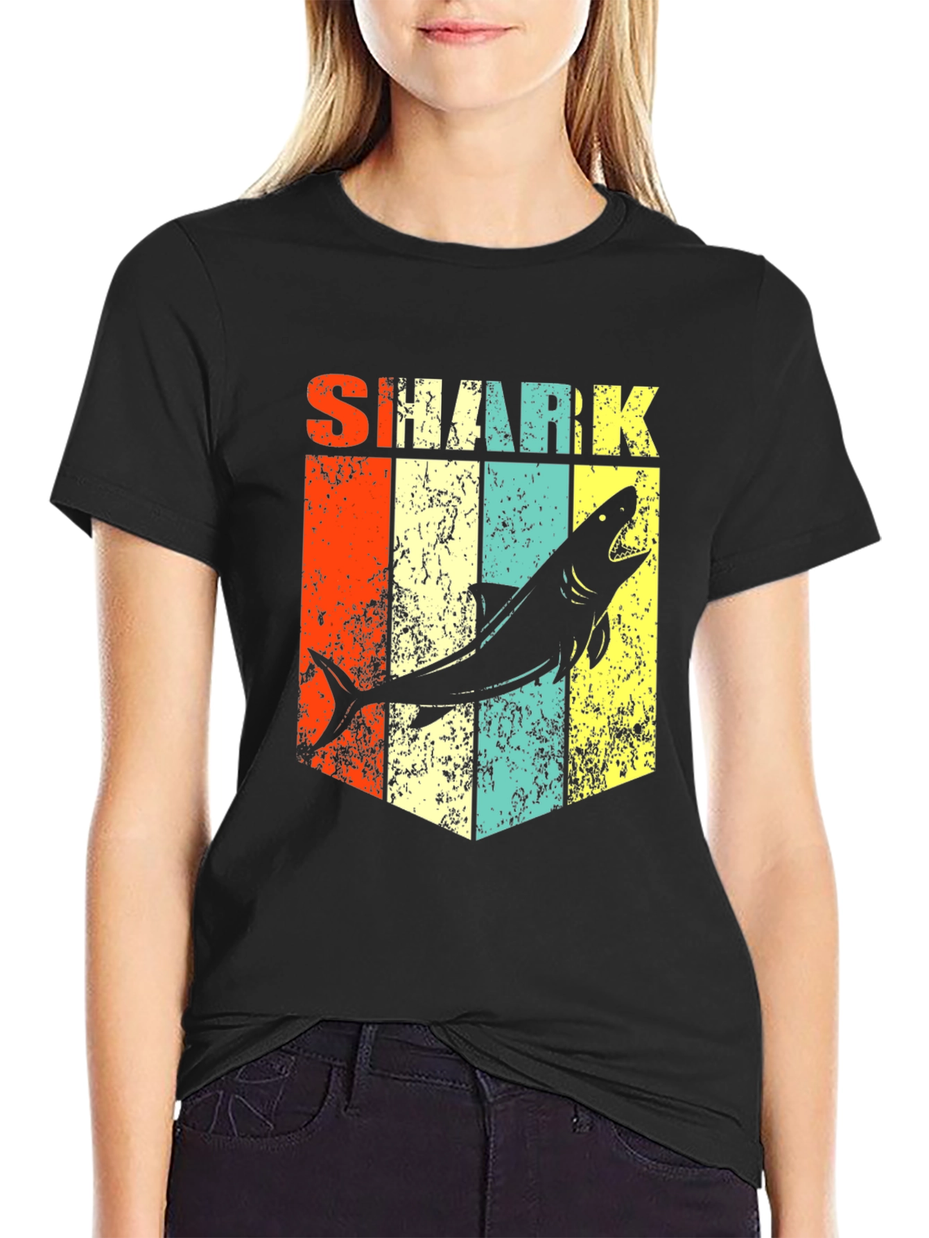 Black Retro Shark Graphic Tee - Stylish Men's Black T-Shirt view 2