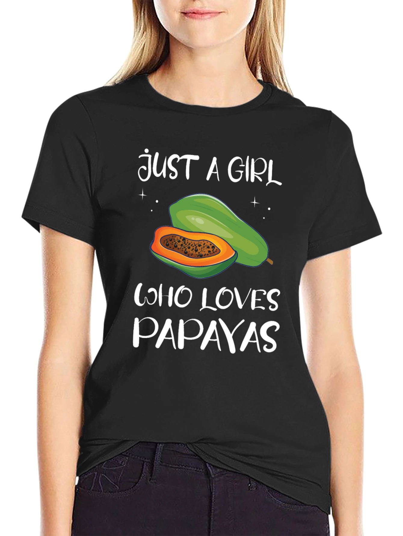Just A Girl Who Loves Papayas Black T-Shirt - 2