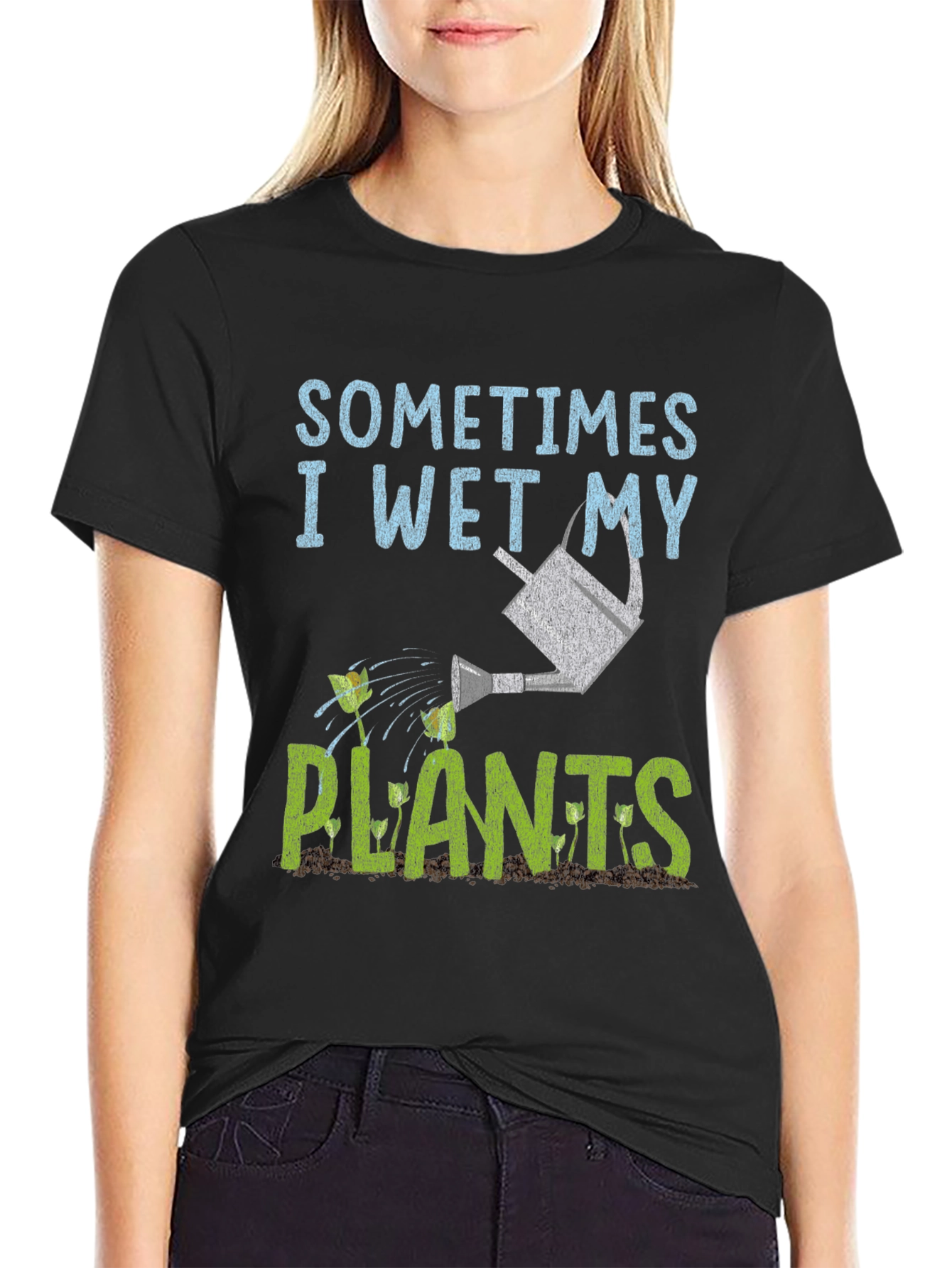 Black Funny Gardening T-Shirt - I Wet My Plants view 2