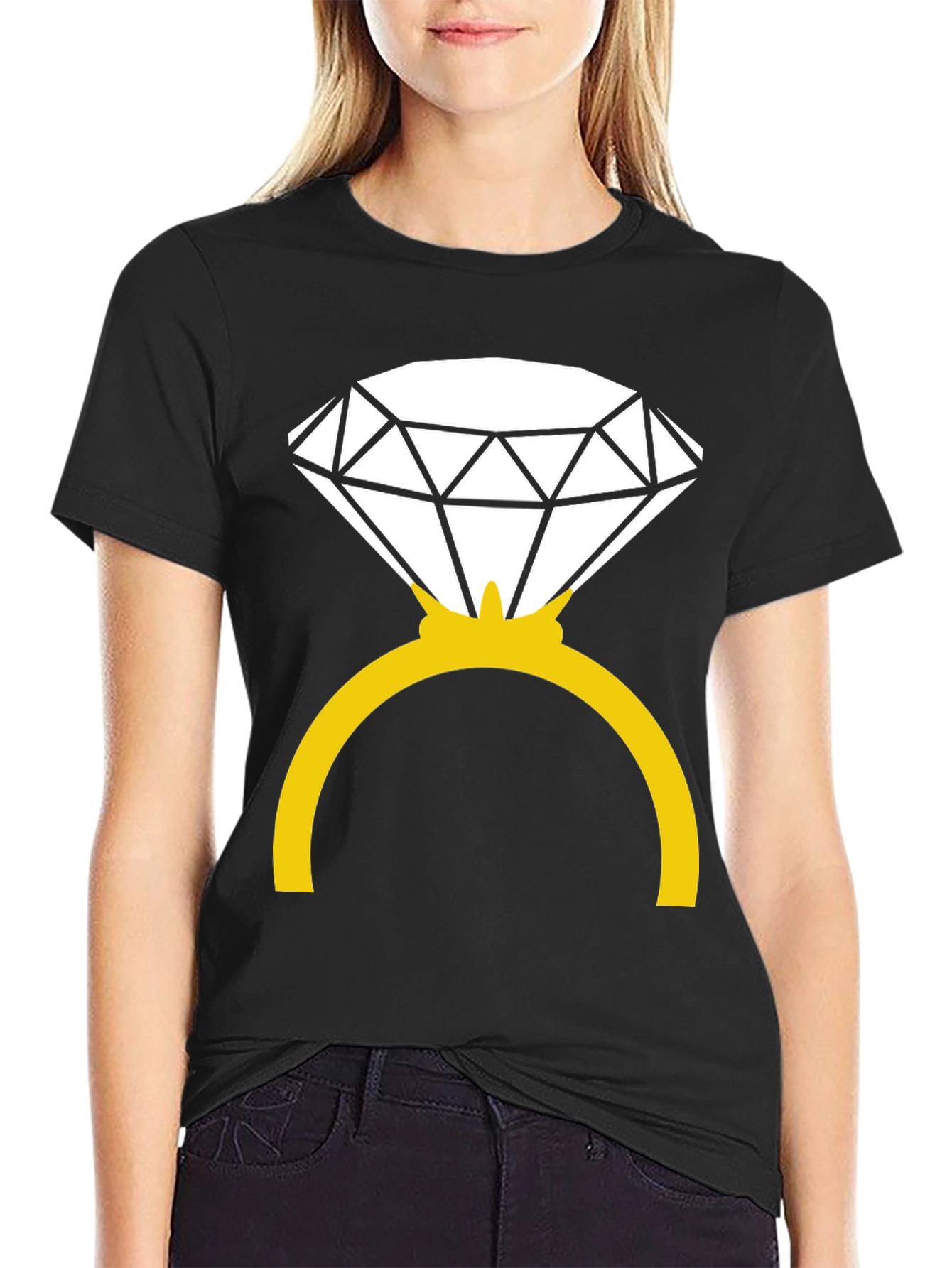 Black Diamond Ring Graphic Tee - Black Cotton Blend view 2
