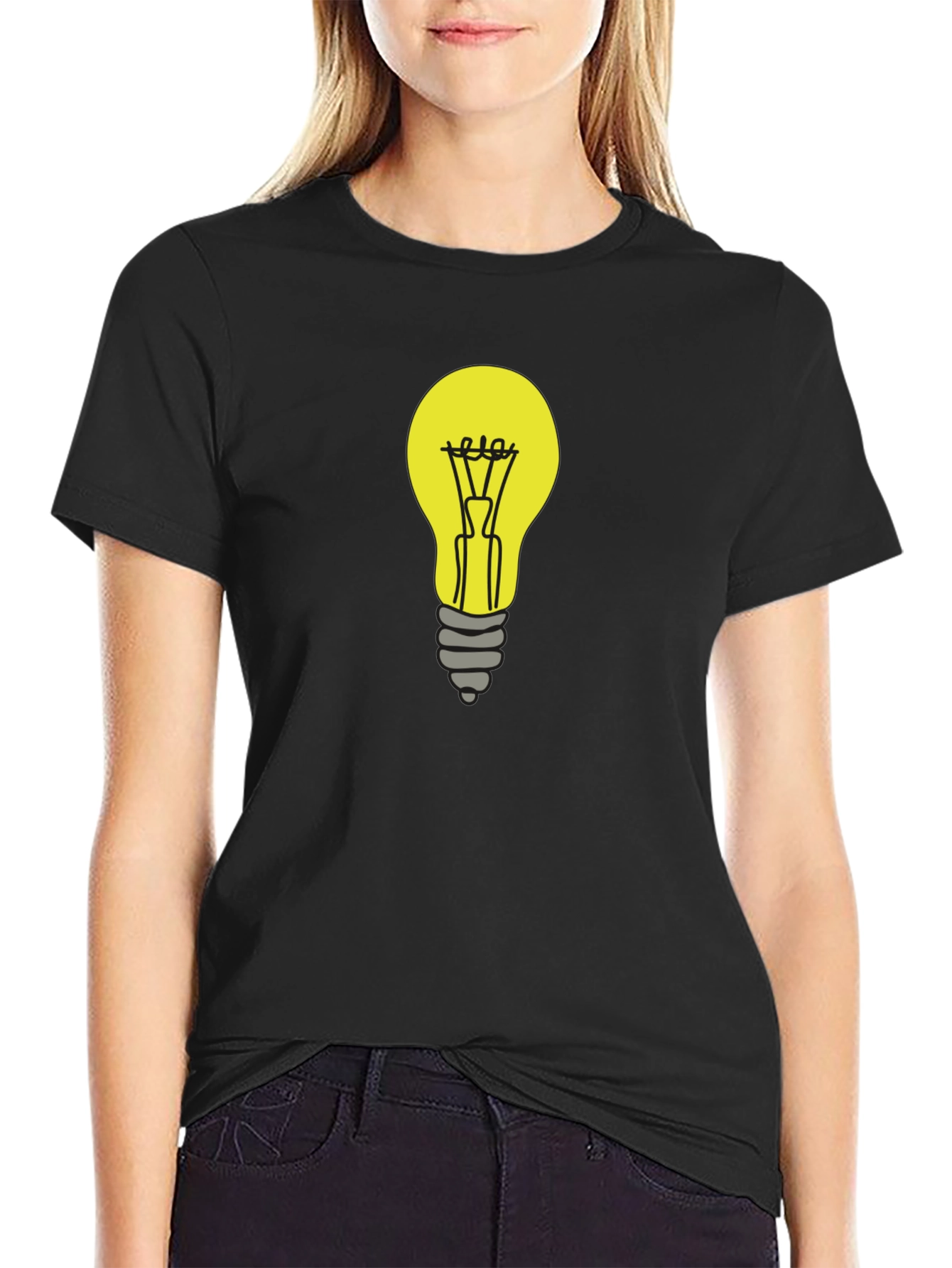Black Light Bulb Graphic Tee - Black Cotton T-Shirt view 2