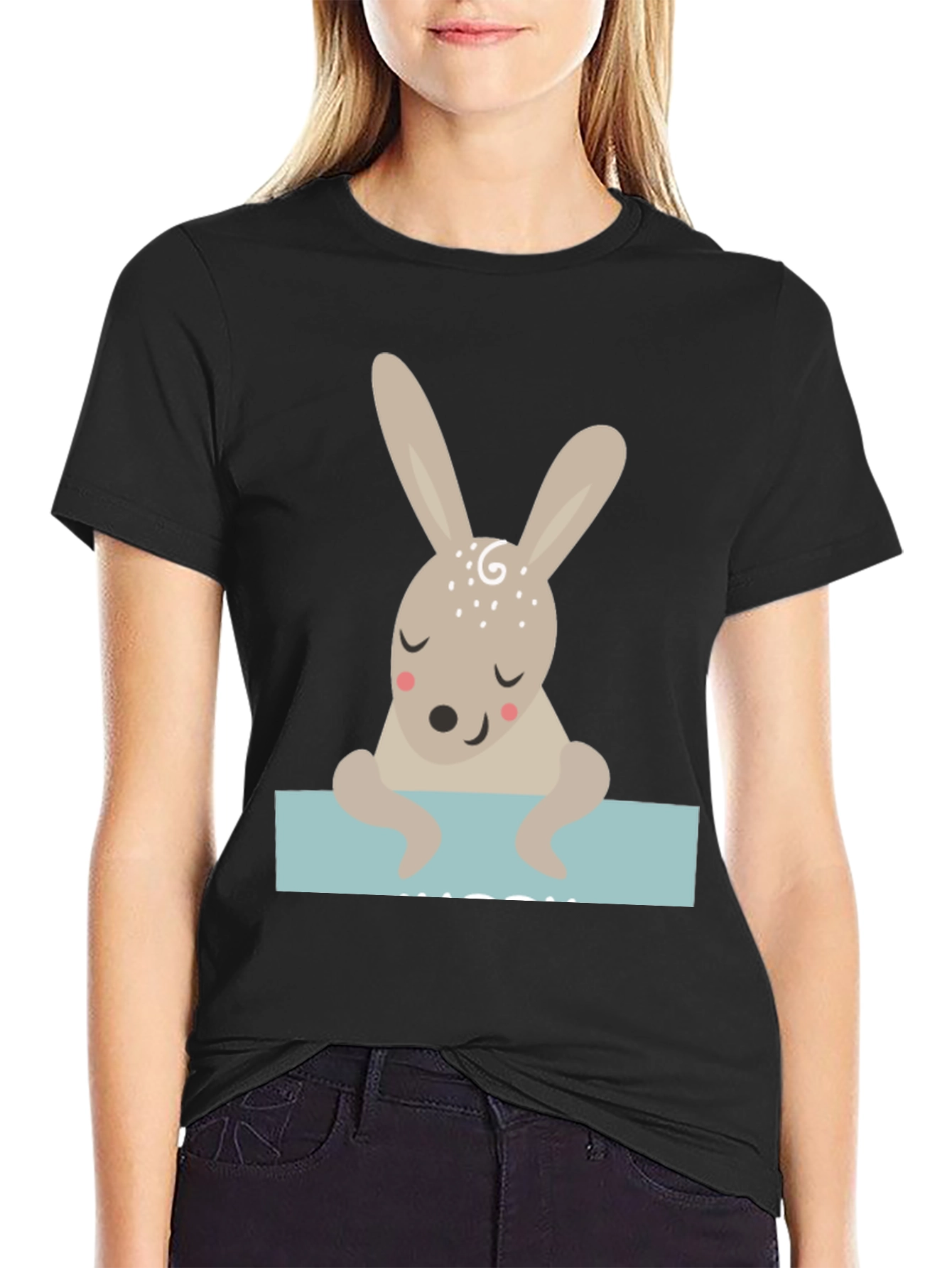 Black Cute Bunny Graphic Tee - Unisex Black T-Shirt view 2