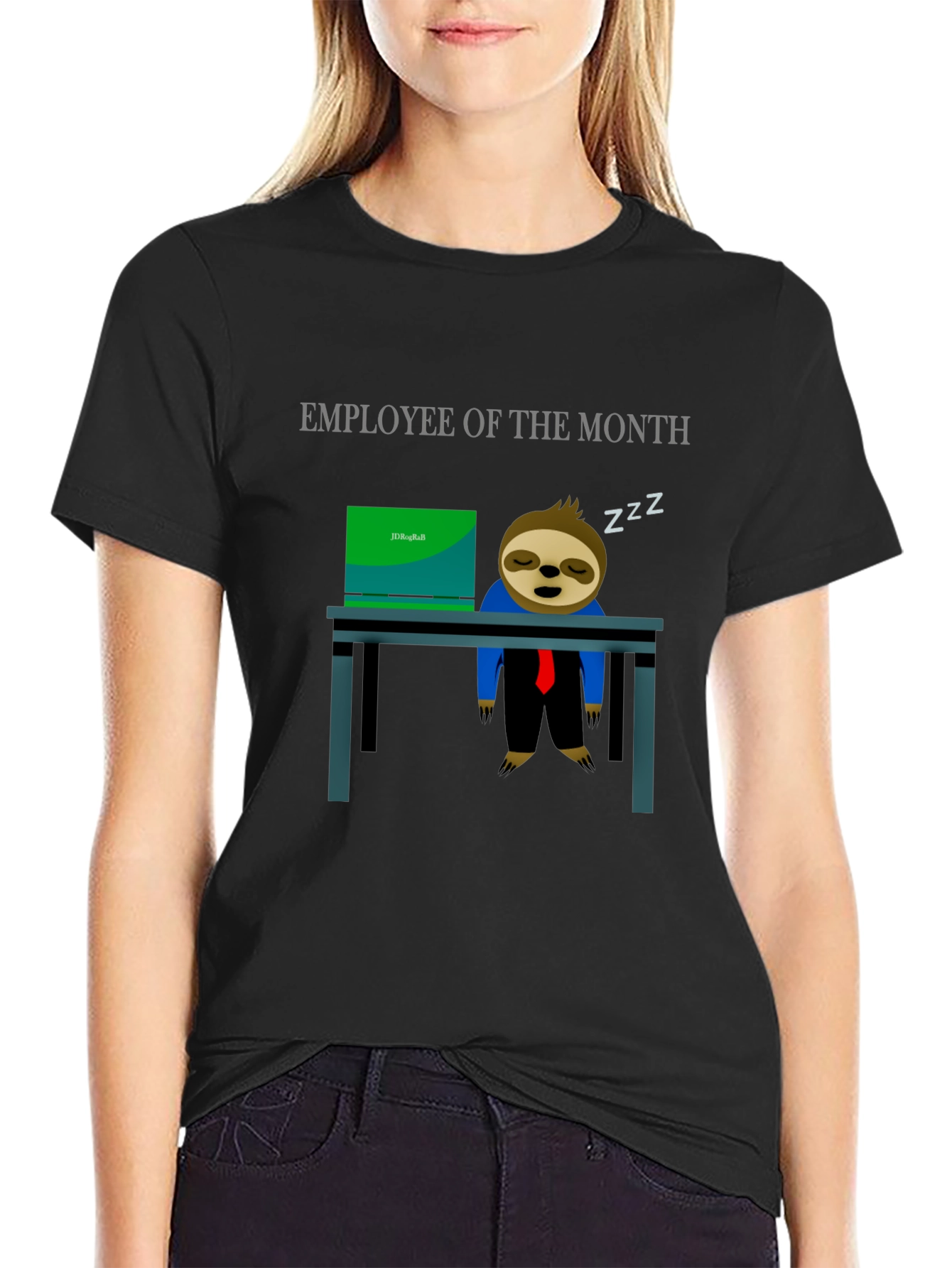 Black Employee of the Month Sloth T-Shirt - Funny Office Tee view 2