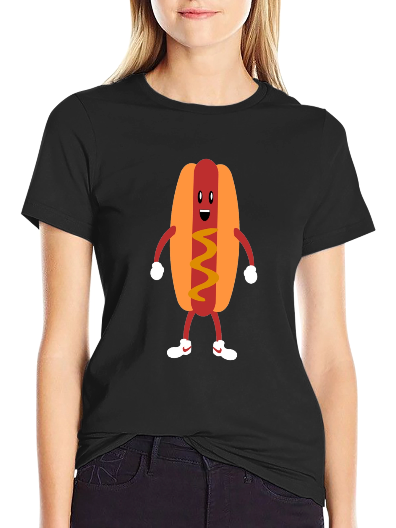 Black Funny Hot Dog Graphic Tee - Unisex Black T-Shirt view 2