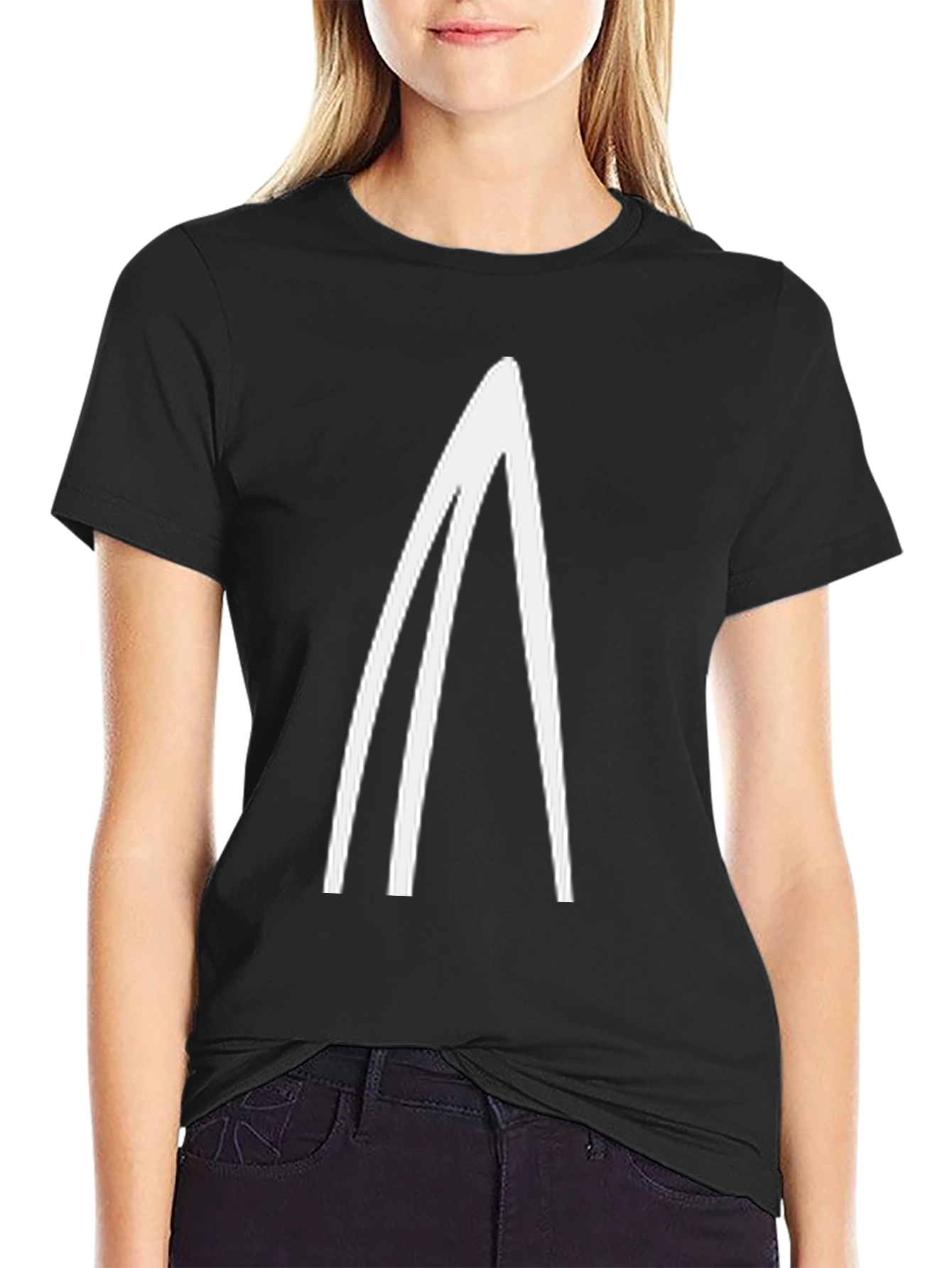 Black Minimalist Triangle Graphic Black T-Shirt view 2