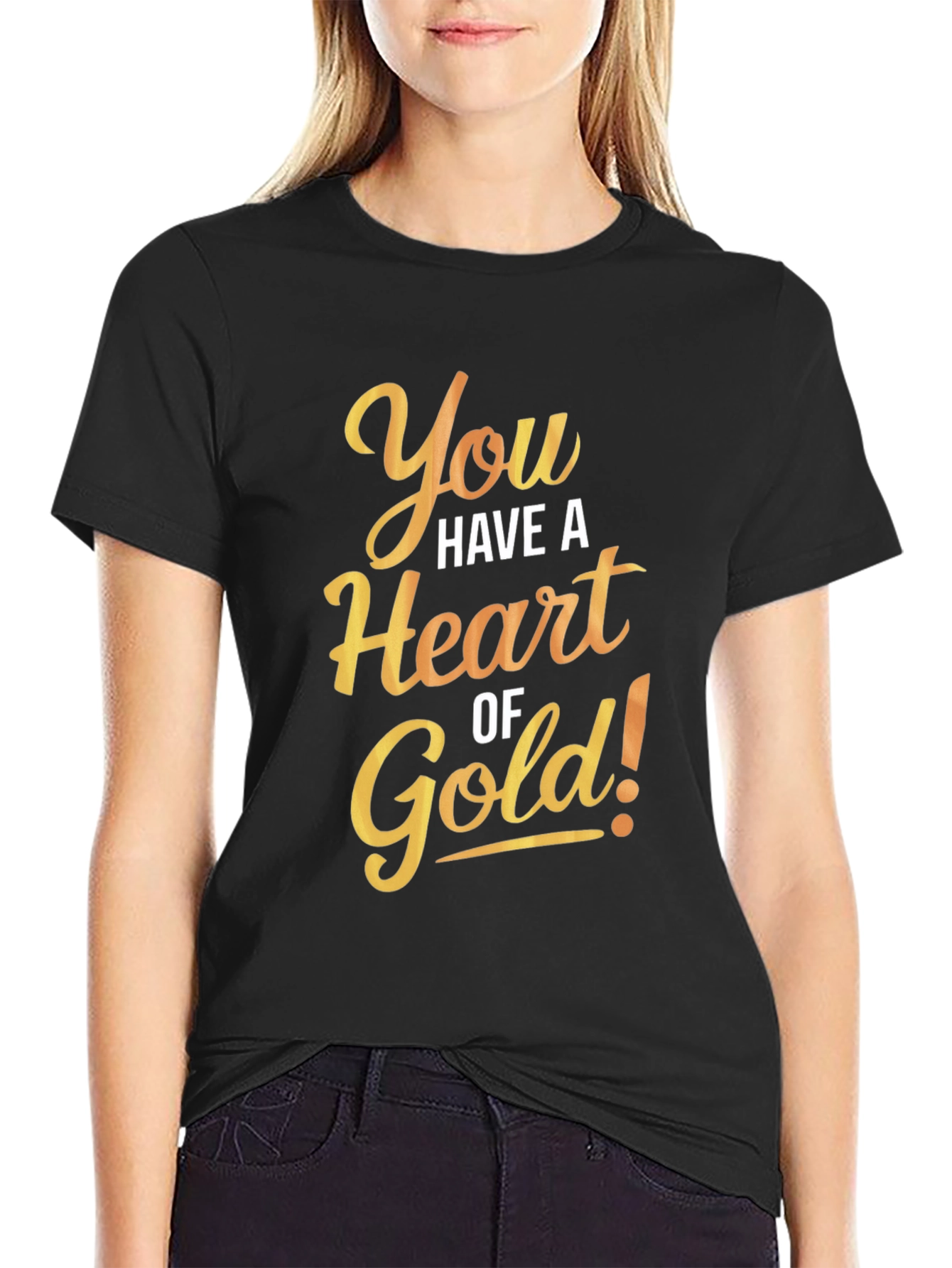 Black Heart of Gold Graphic Tee - Black Cotton Casual T-Shirt view 2