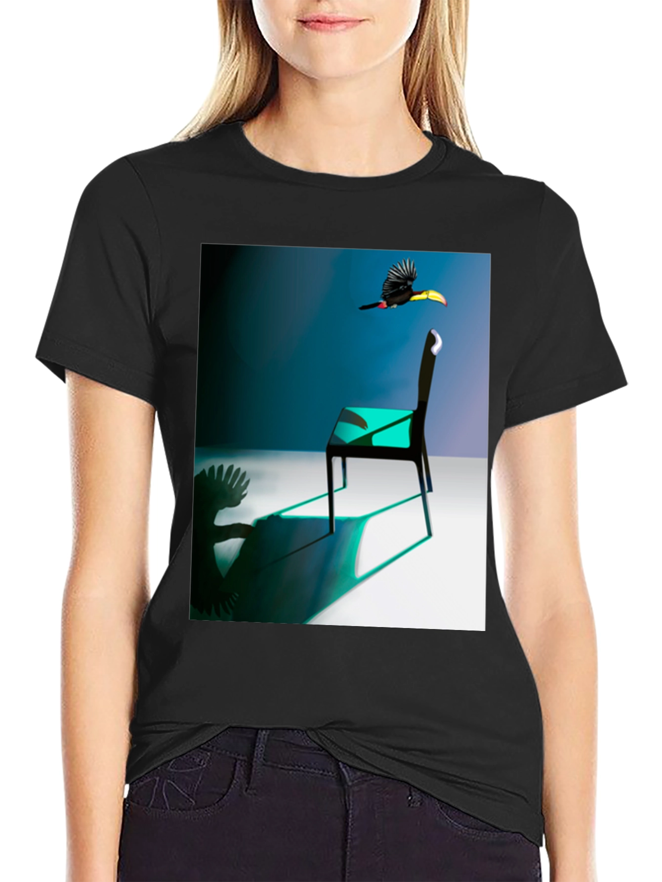 Black Abstract Toucan Chair T-Shirt view 2