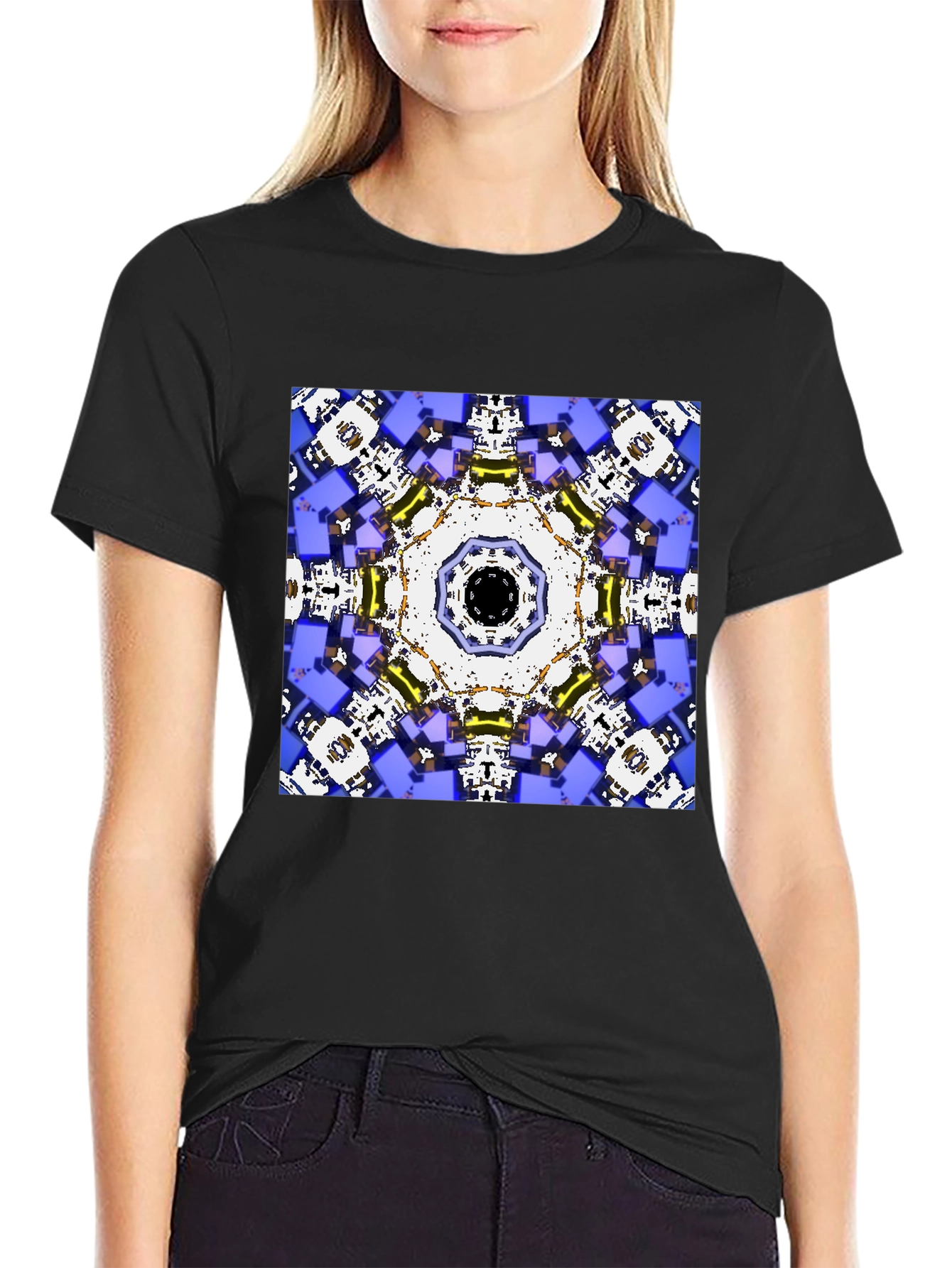 Black Geometric Kaleidoscope Print Black T-Shirt view 2