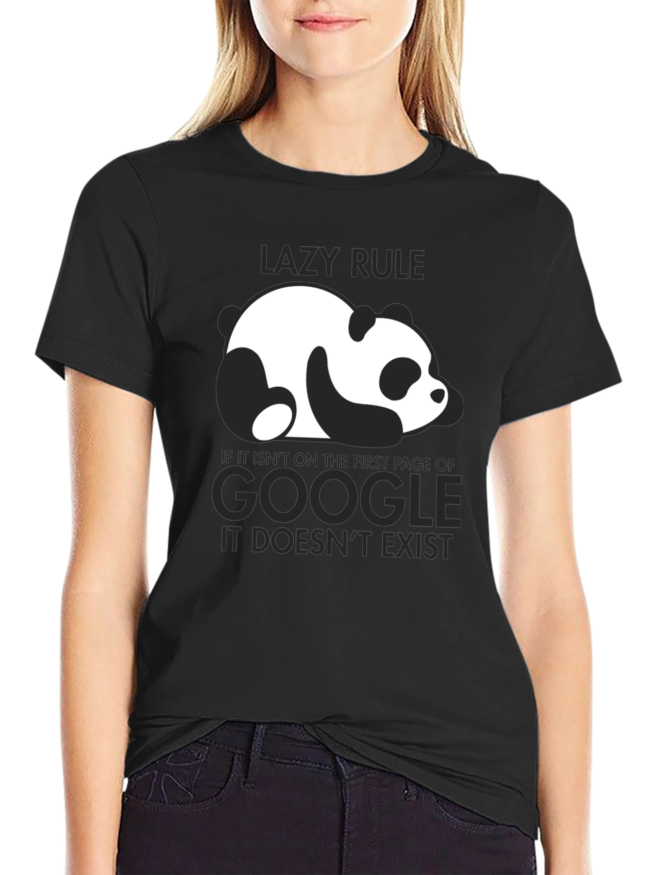 Black Lazy Rule Panda Google T-Shirt view 2