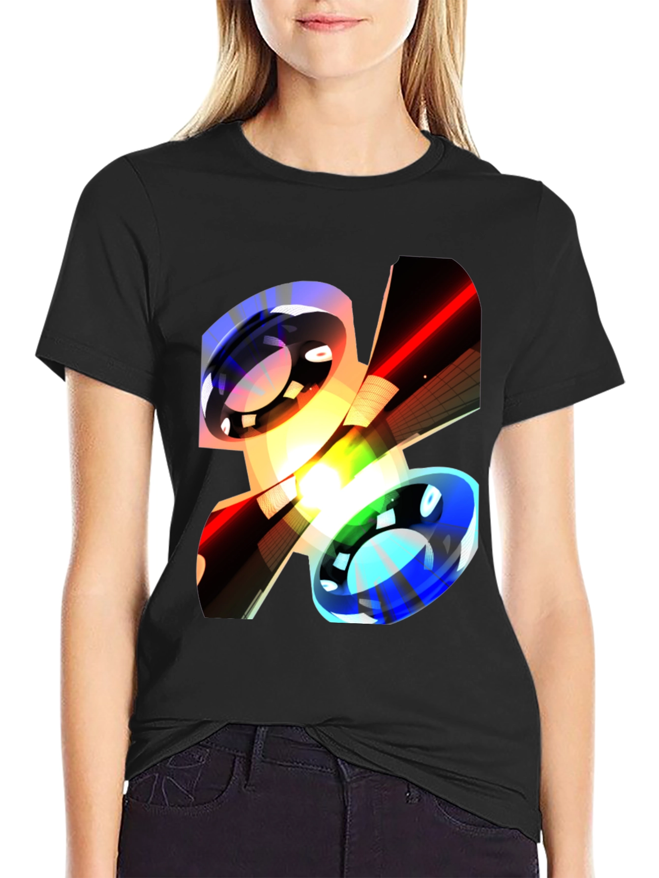 Black Abstract Graphic Print Black Casual T-Shirt view 2